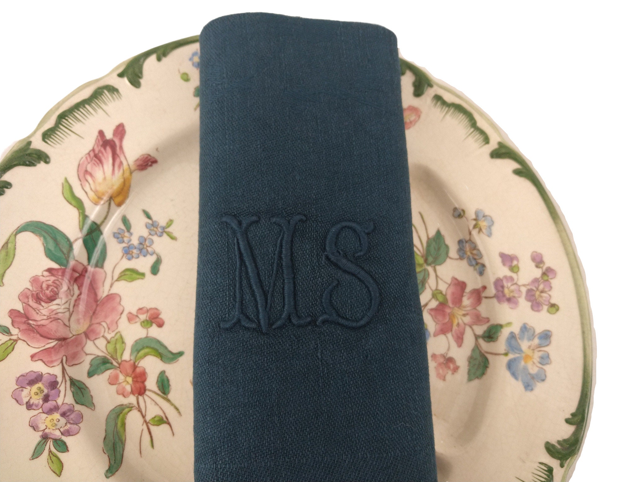 RESERVED for Harrison. Antique French Linen Napkins, Set of 4, Teal