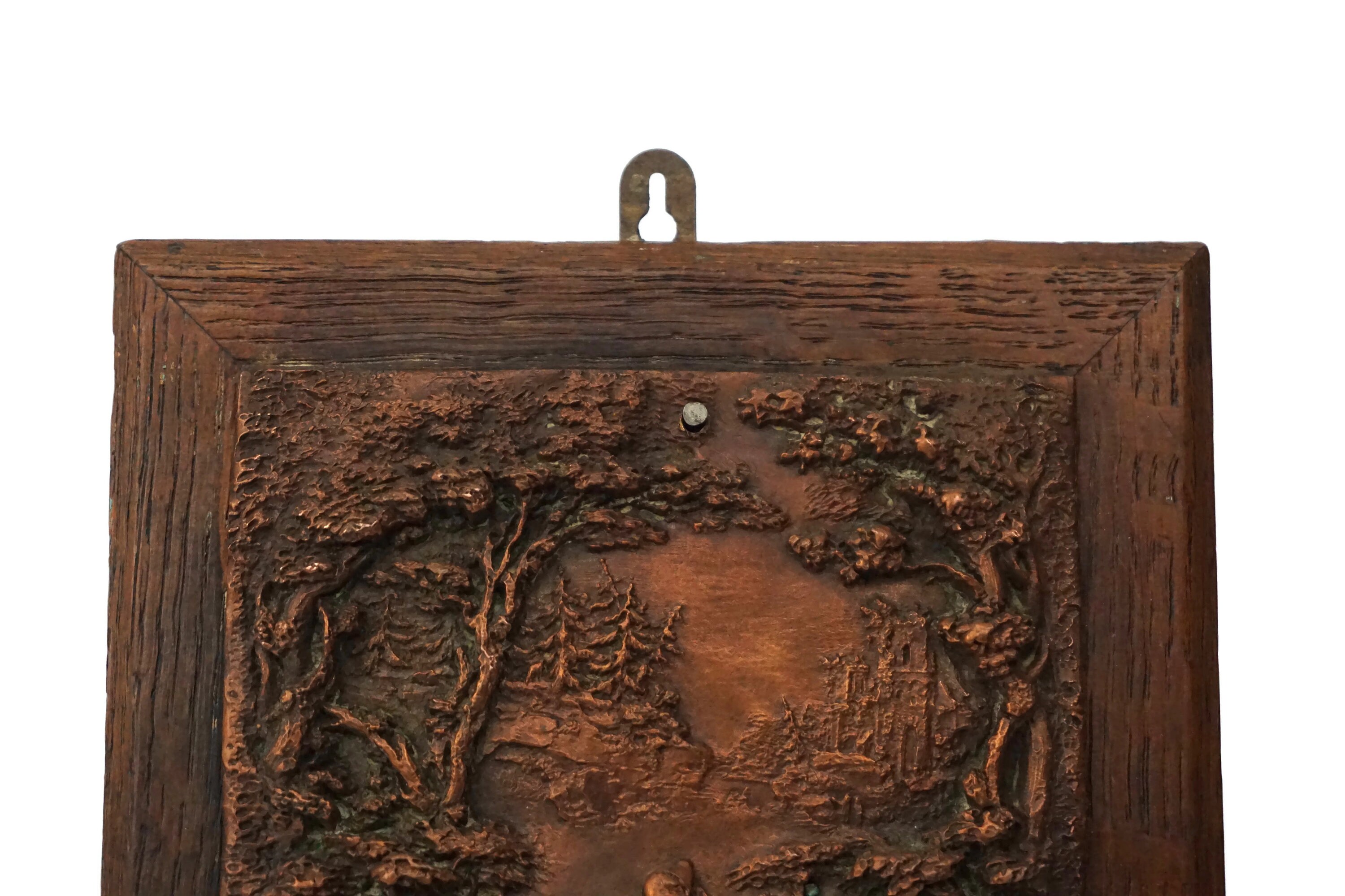 Antique Copper Bas Relief Hanging Plaque, German Wall Art with Dice
