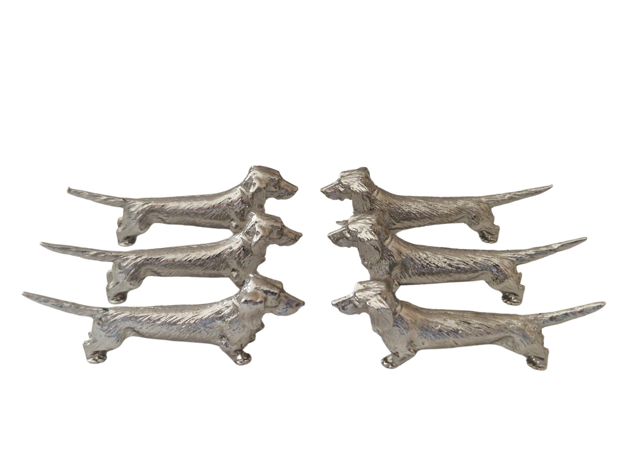 French Dachshund Knife Rests Set of 6, Animal Cutlery Holders, Dog