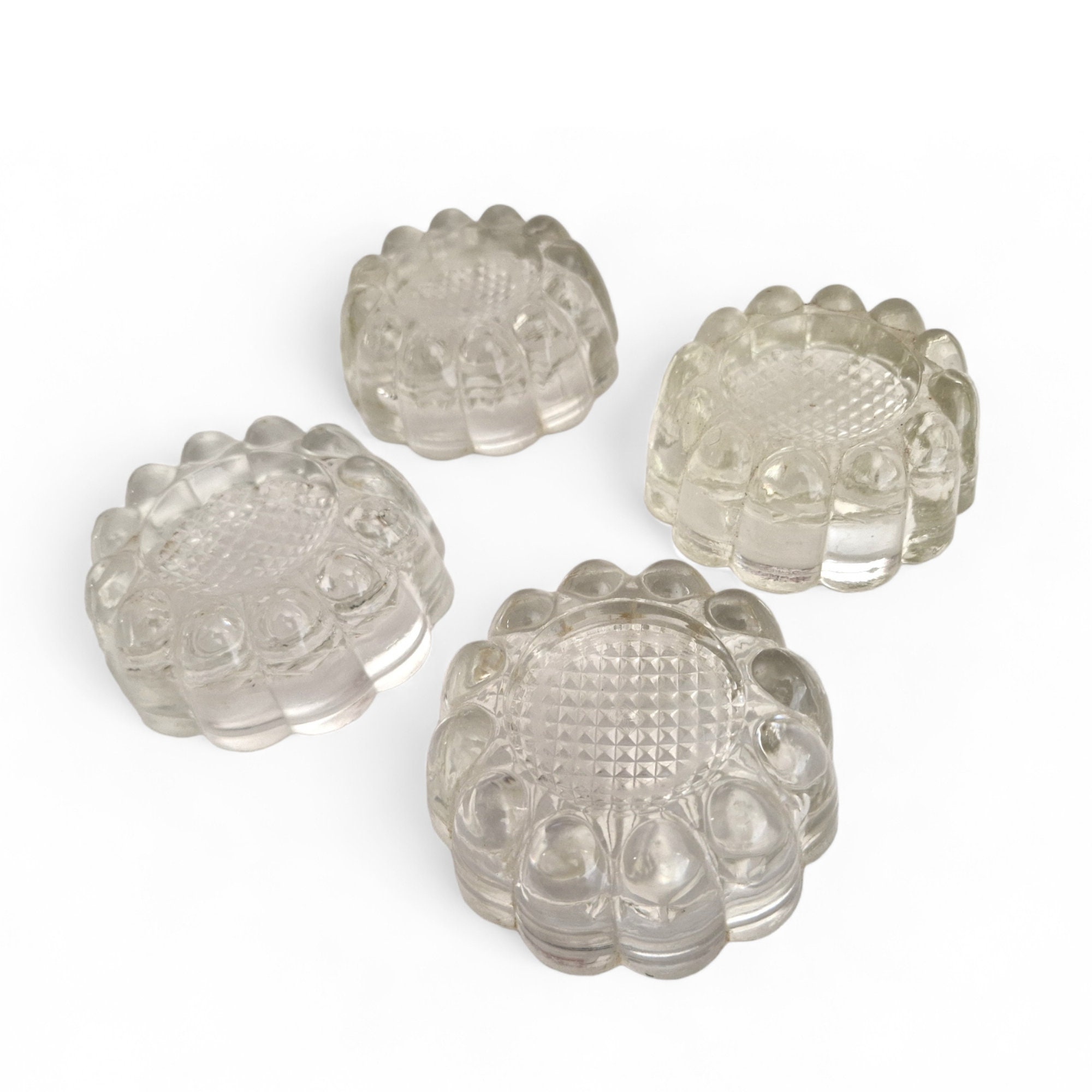 French Antique Glass Furniture Coasters, Large Table Leg Carpet Protectors