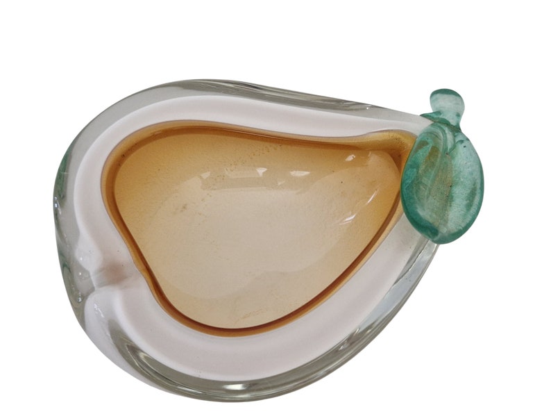 Murano Art Glass Pear Bowl by Alfredo Barbini, Mid Century Modern Italian Ashtray image 5