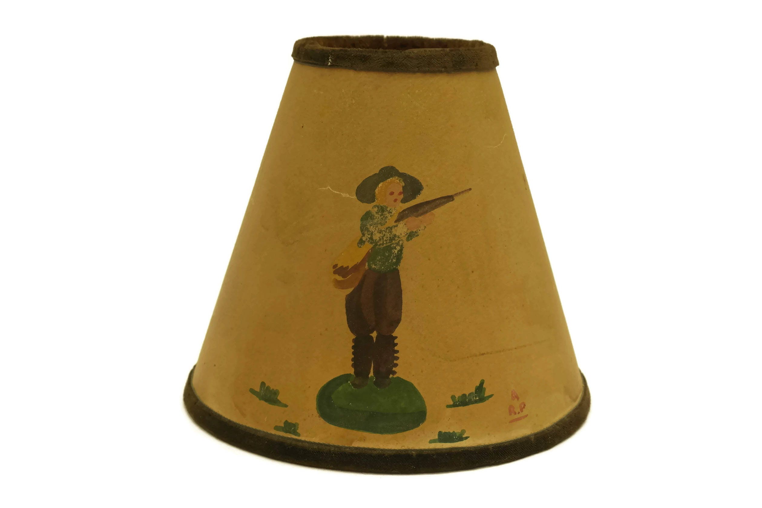 Set of 4 French Folk Art Lamp Shades. Vintage Parchment Lamp Shades