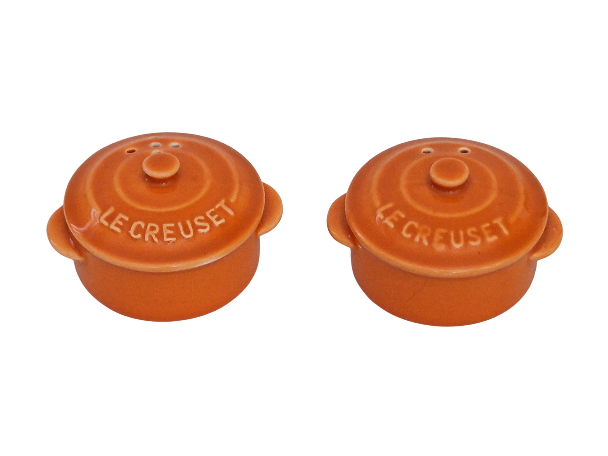 French Le Creuset Salt and Pepper Shaker Set, Vintage Miniature Ceramic