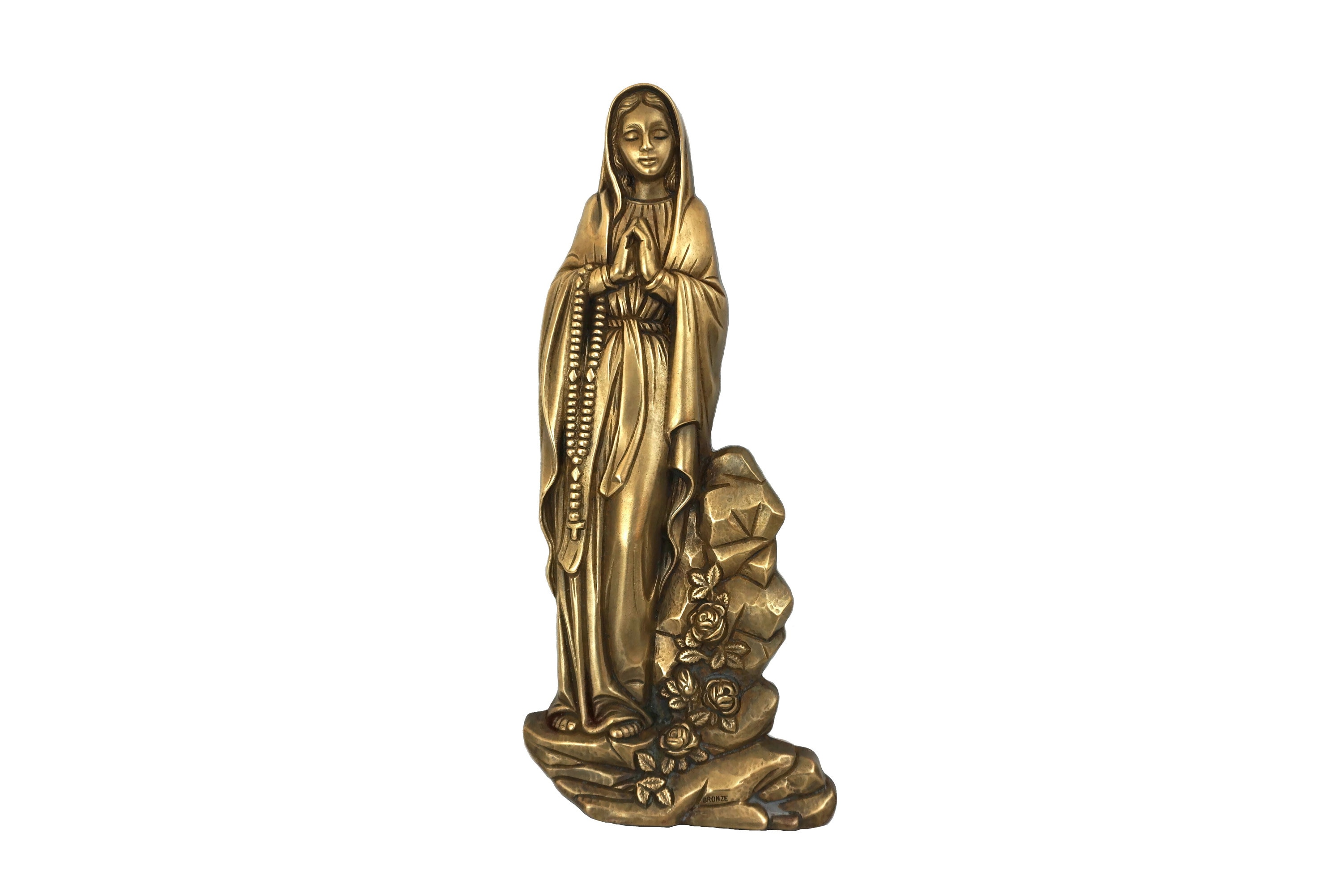 Figurine Vintage en Bronze de La Vierge Marie, Plaque Murale Chrétienne Français