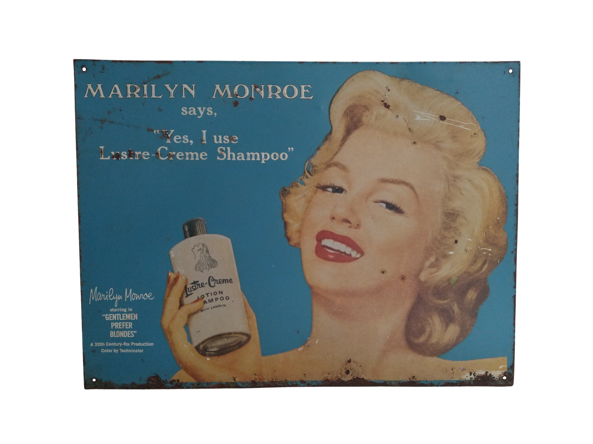Vintage Marilyn Monroe Portrait Panneau Publicitaire Pour Lustre Creme Shampoo, Art Hollywoodien de 