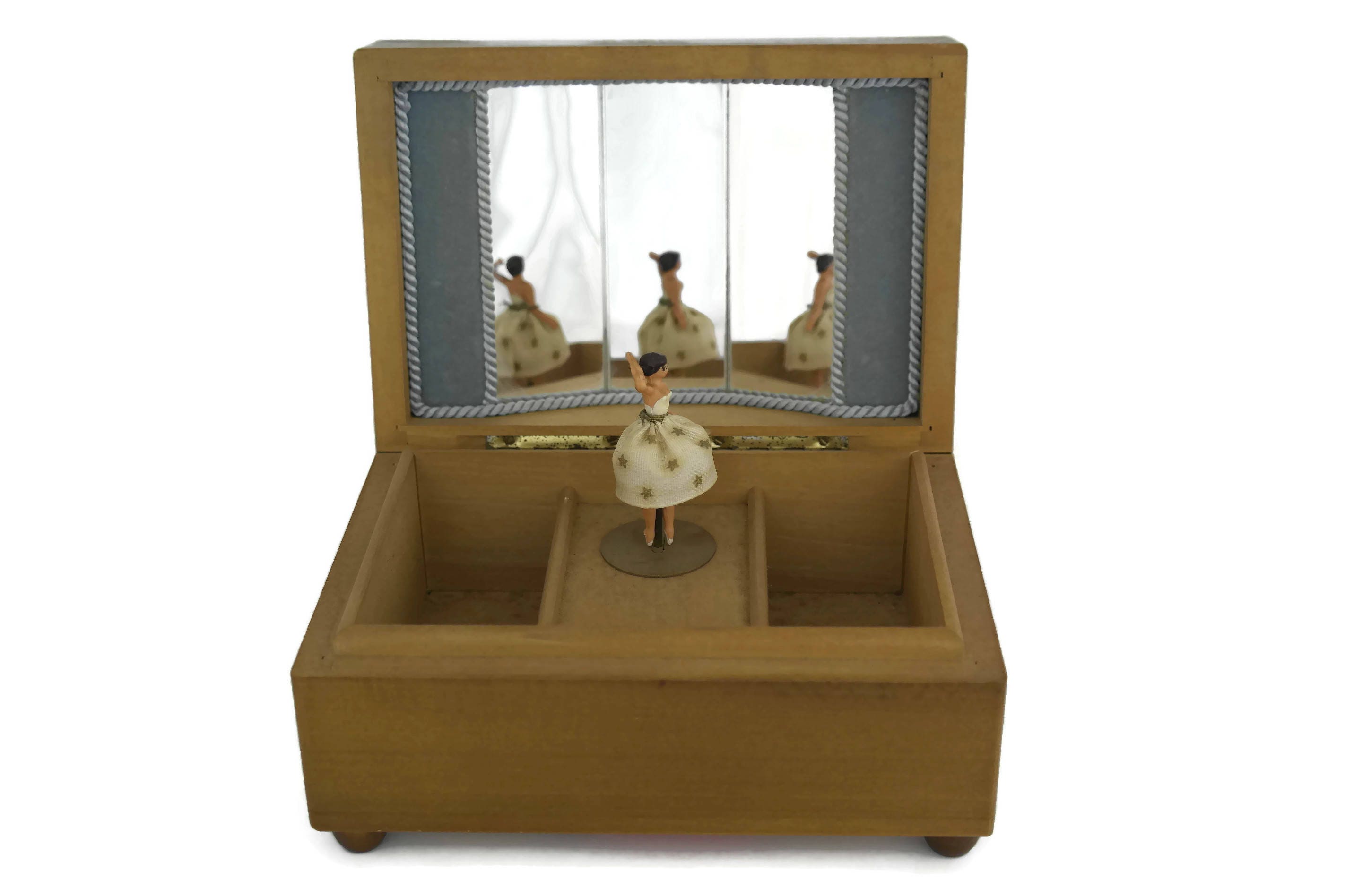 Vintage Wind Up Reuge Box With Ballerina Wooden Jewelry