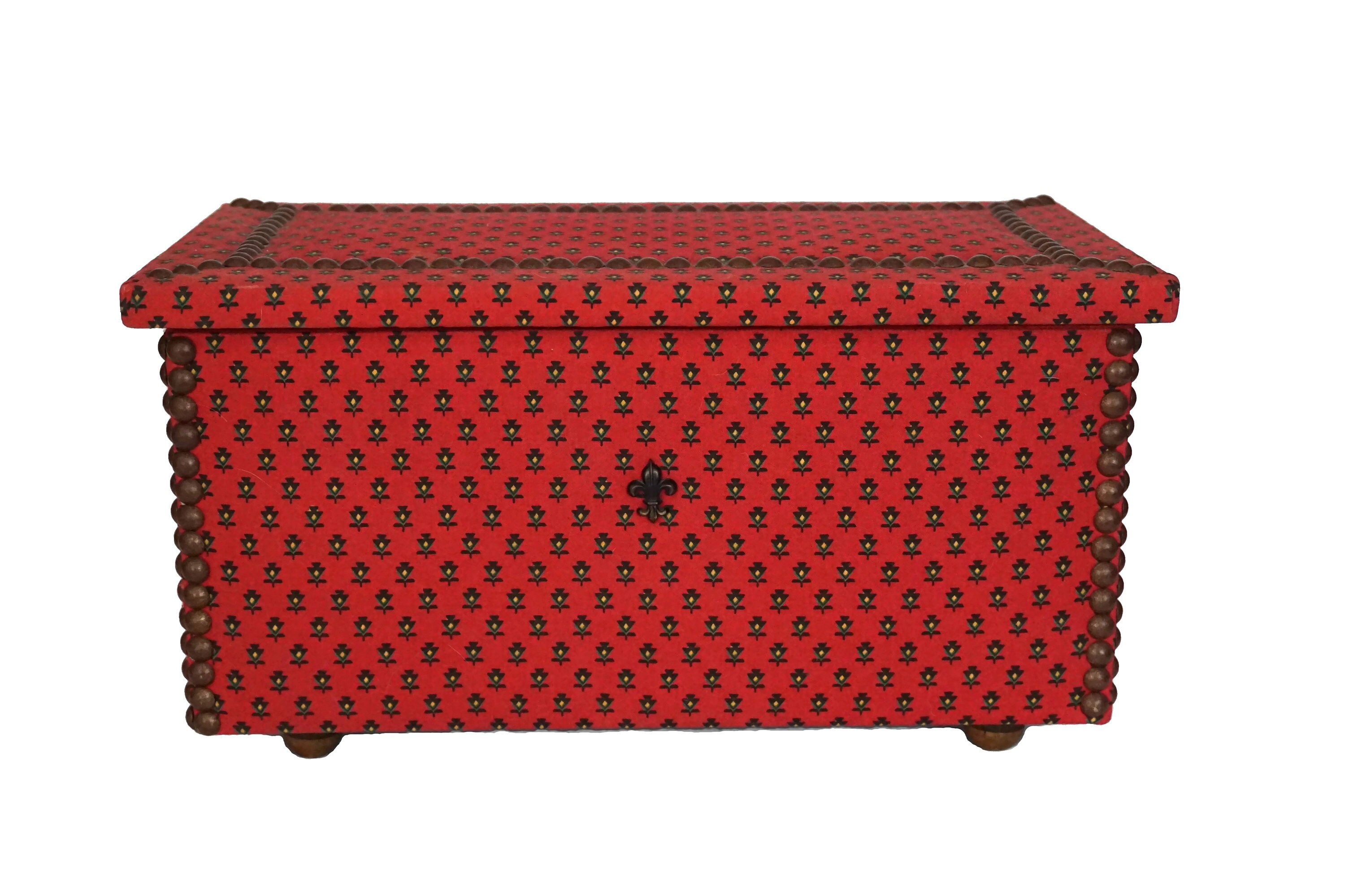French Wooden Chest Keepsake Box, Large Fabric Covered Jewelry Box