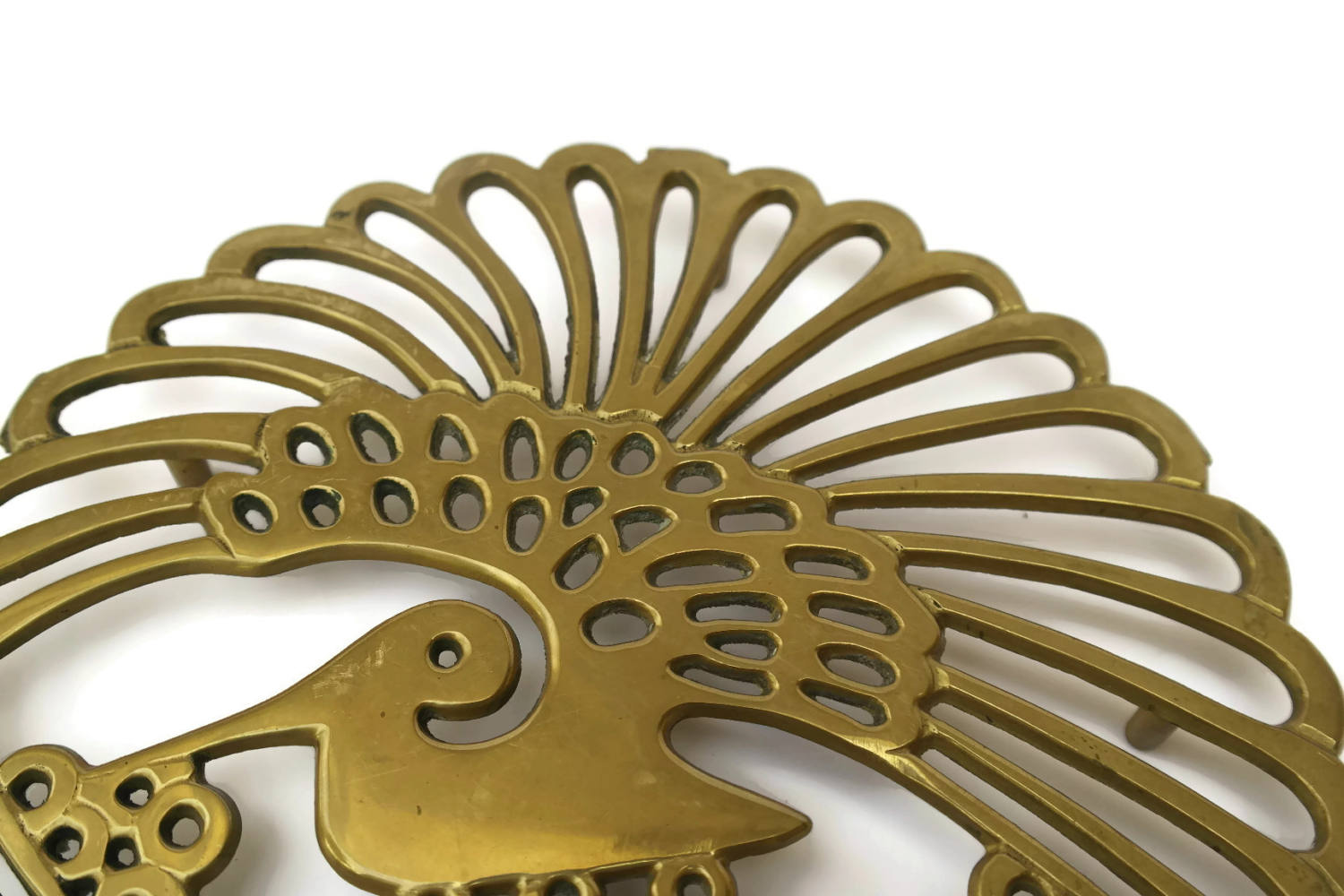 Vintage Brass Peacock Trivet Pot Rest.