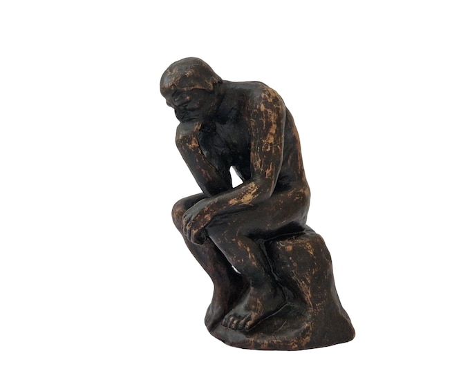 Bronze Rodin Thinker Figurine, Vintage Reproduction Statuette