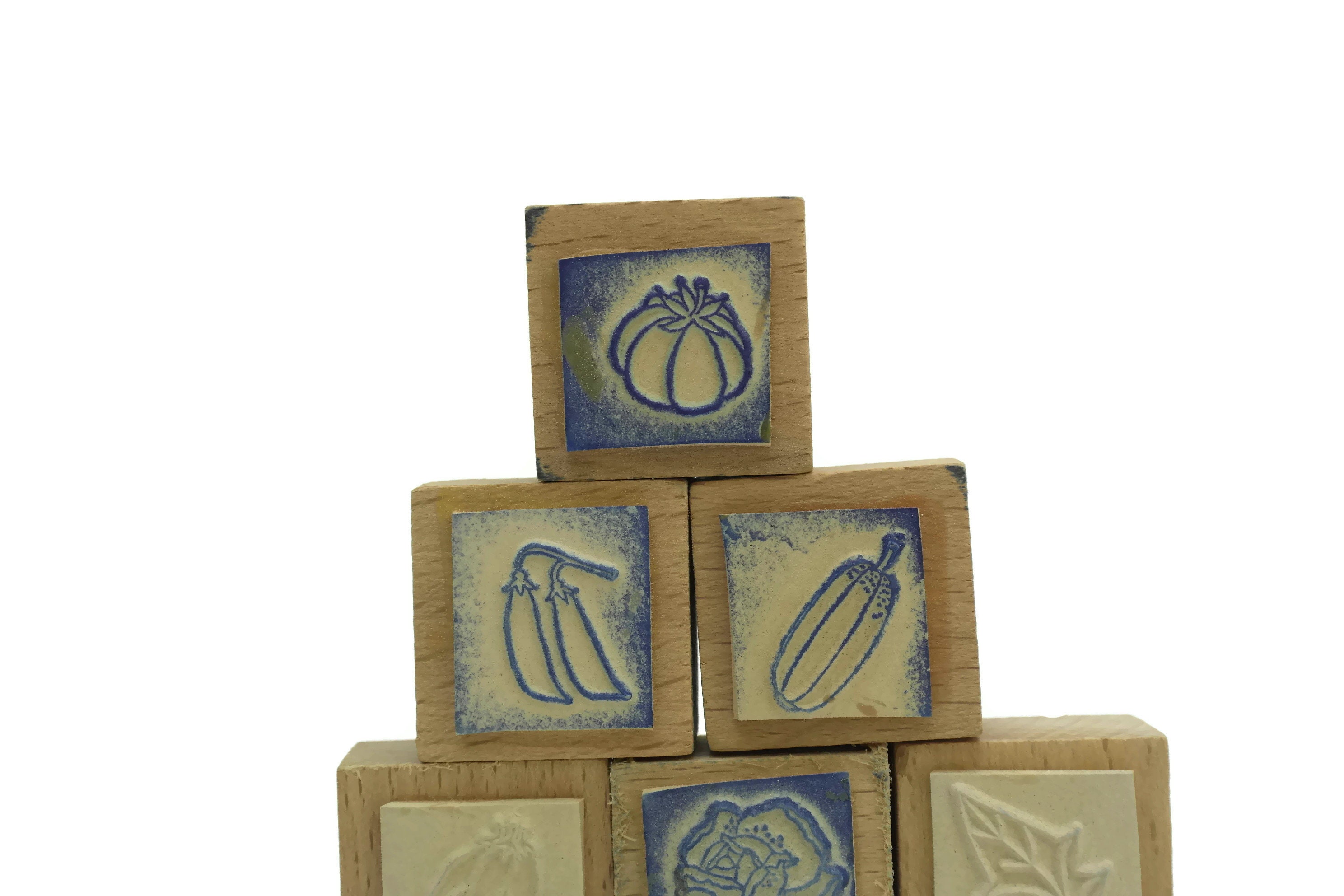 Vegetable Rubber Stamp Wood Print Block Set.