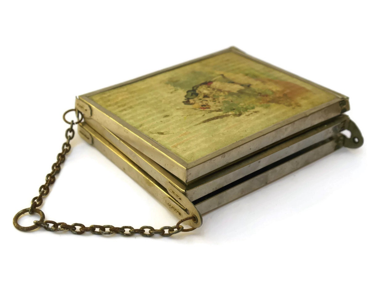 Folding Travel Mirror. Antique Tri Fold Vanity Mirror. French Boudoir