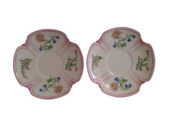 Antique French Ceramic Wall Plates with Hand Decorated Flowers by Luneville, Shabby Country Cottage Kitchen Decor