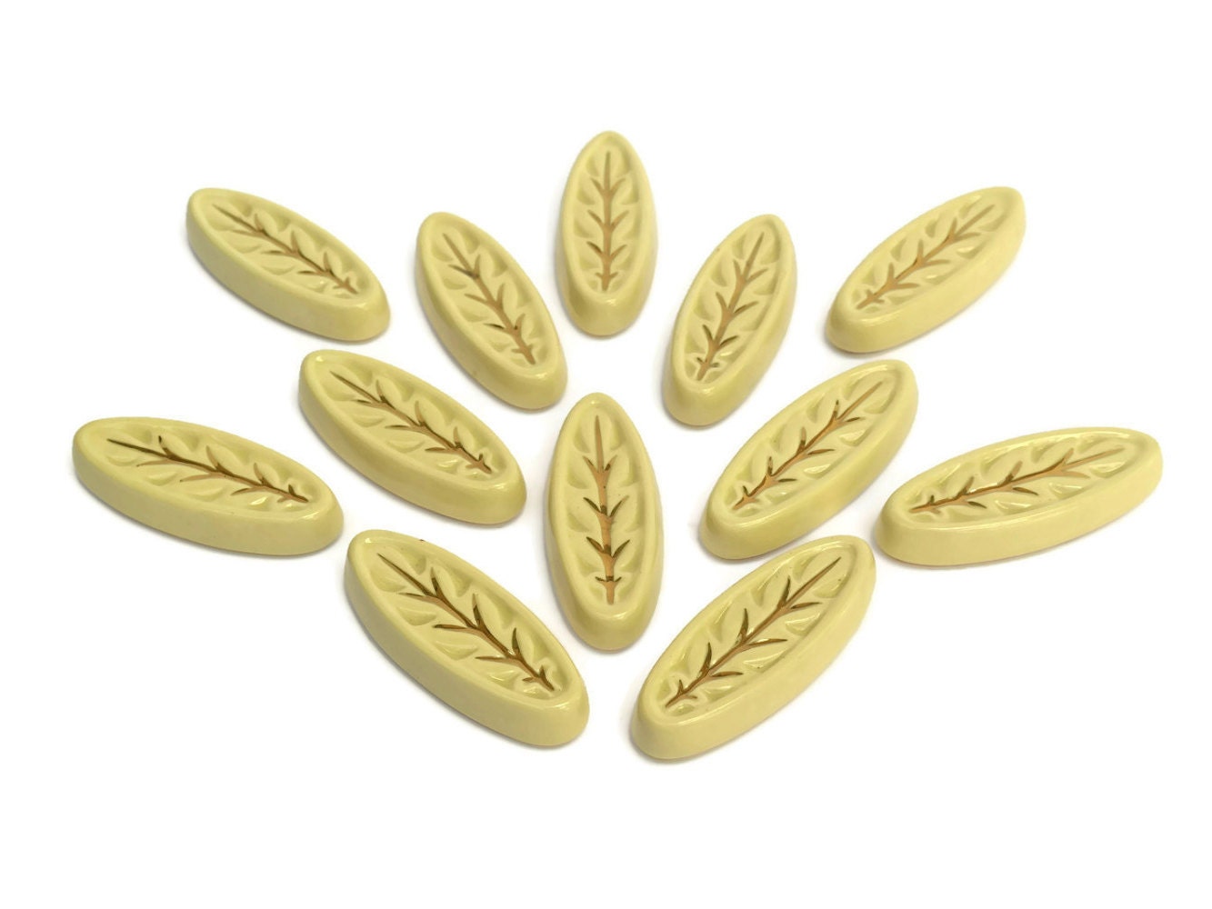 Art Deco Ceramic Leaf Knife Rests, Set of 12 French Vintage Magdalithe