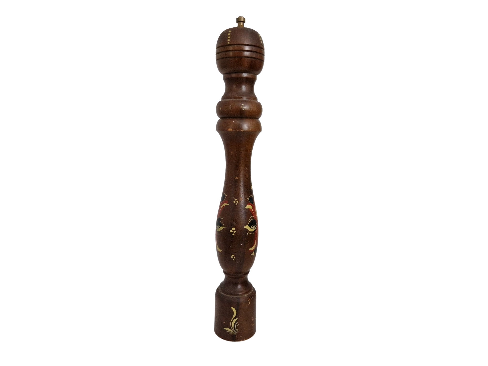 Wooden Italian Pepper Grinder Mill with Hand Painted Folk Art Flowers
