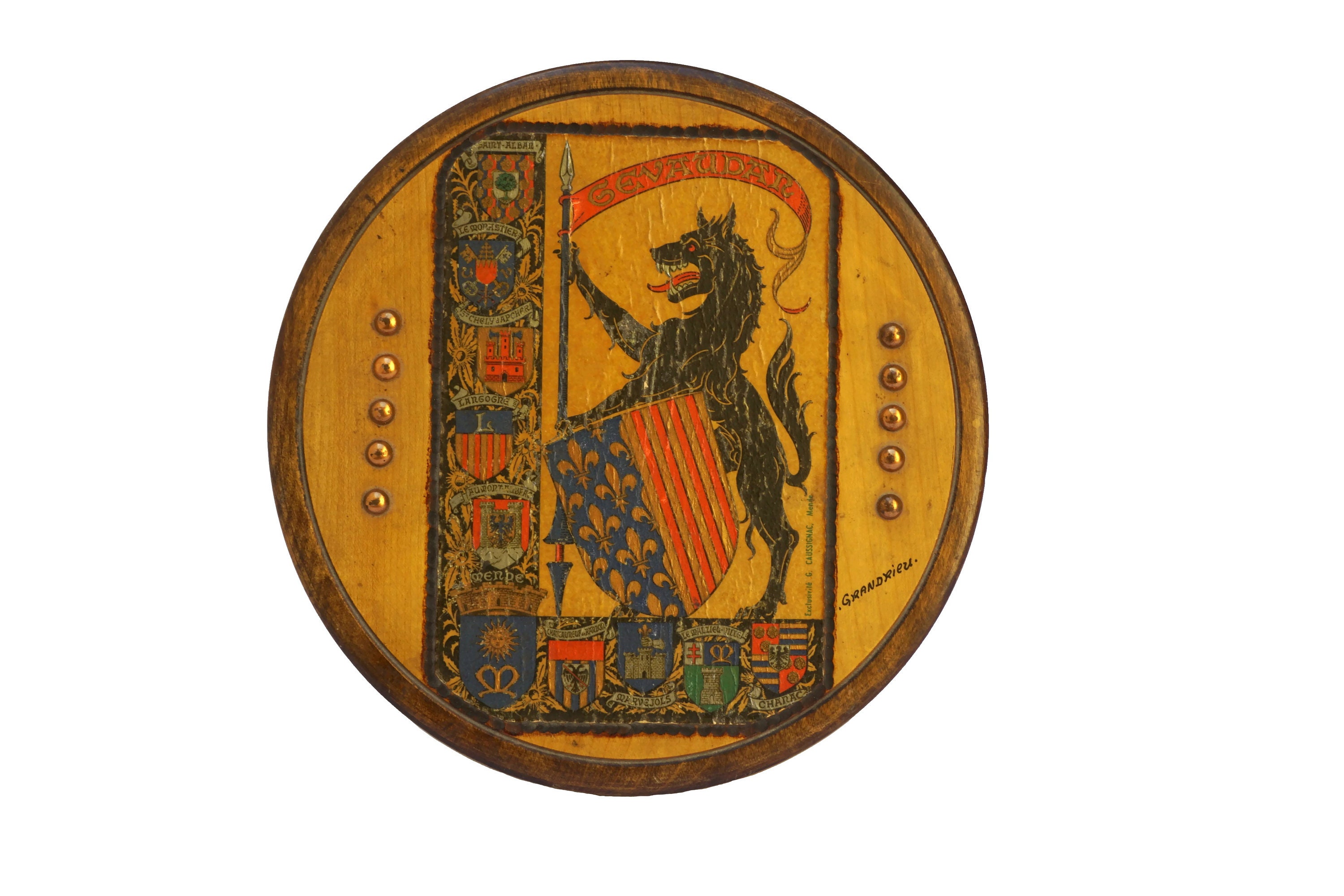 French Heraldic Coat of Arms Box with Beast of Gevaudan, Werewolf Art Print