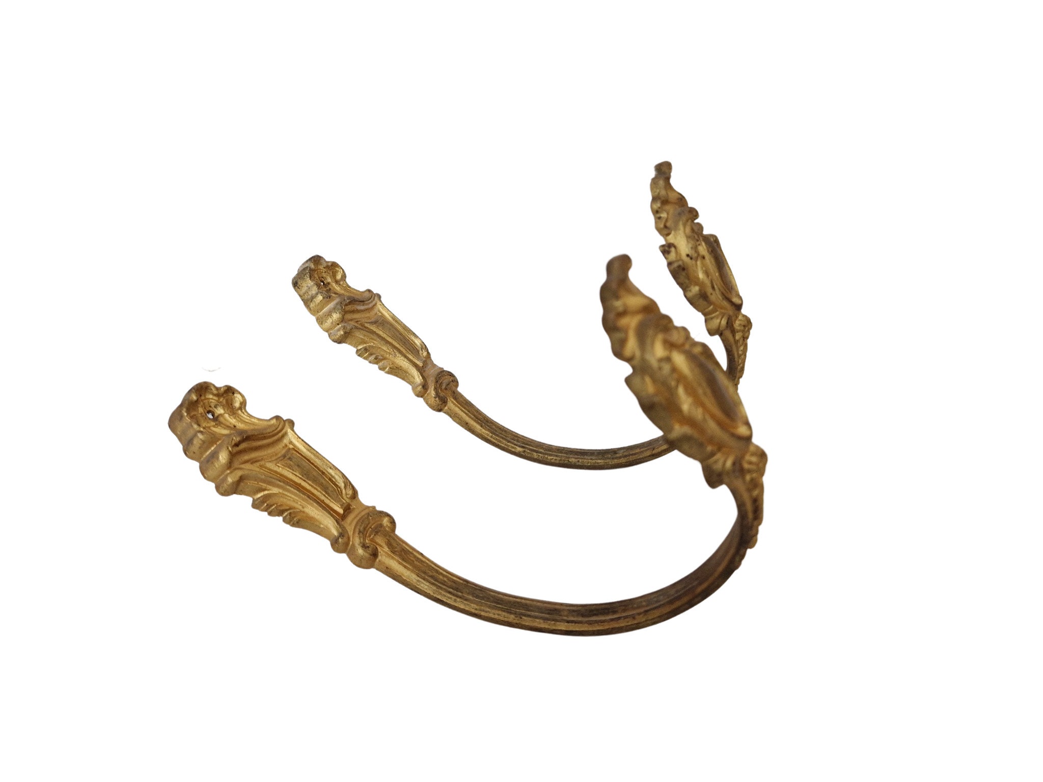 Antique French Gilt Bronze Curtain Tie Backs, Ormolu Curtain Hold Backs