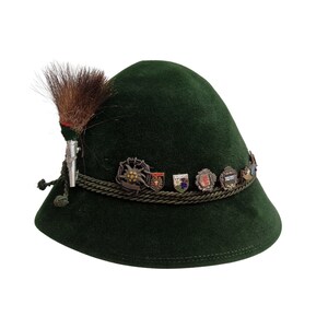 Vintage Tyrolean Hat with Brush and Pins, Traditional Austrian Folk Costume