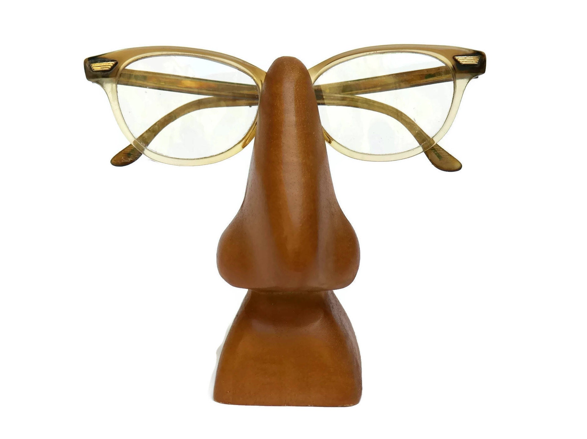 Vintage Wooden Nose Eye Glasses Holder. SunGlasses Display Stand.