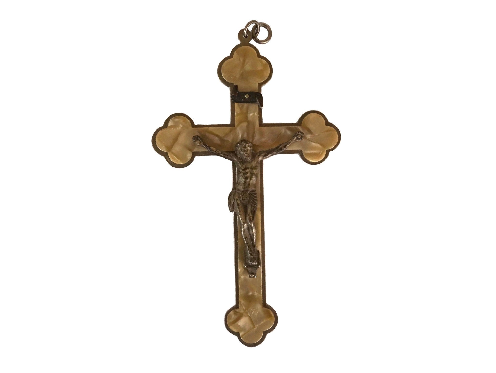 Pendentif de Crucifix Suspendu Allemand Cru, Fausse Mère Croix Gothique Perle