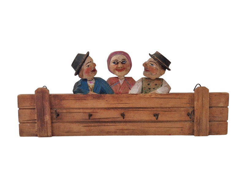 Anri Hand gesneden sleutelhouder Haken Bobble Hoofd Beeldjes, Vintage Bar Muur Decor afbeelding 4