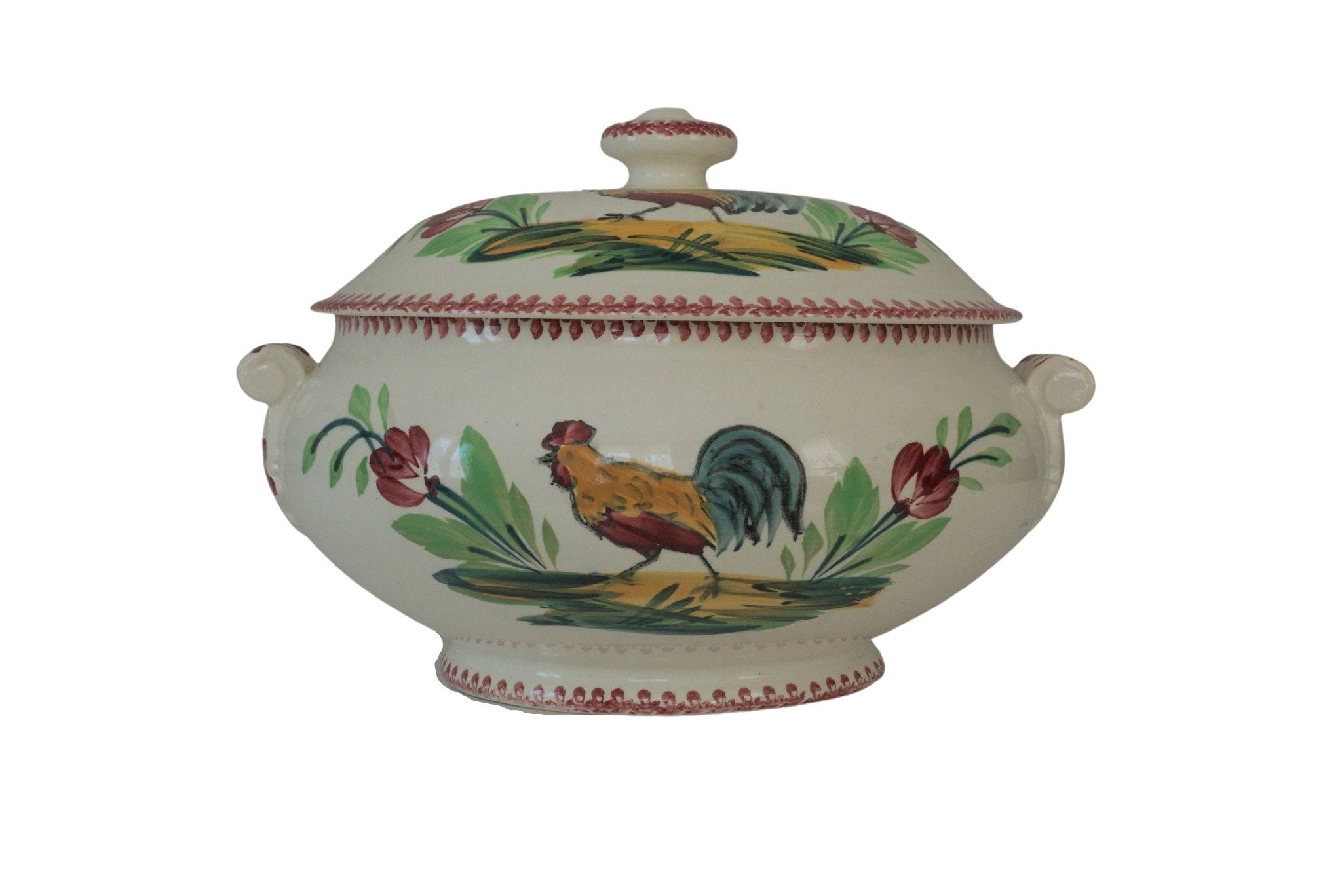 French Rooster Soup Tureen, Farm Kitchen Ceramic Casserole Serving Dish