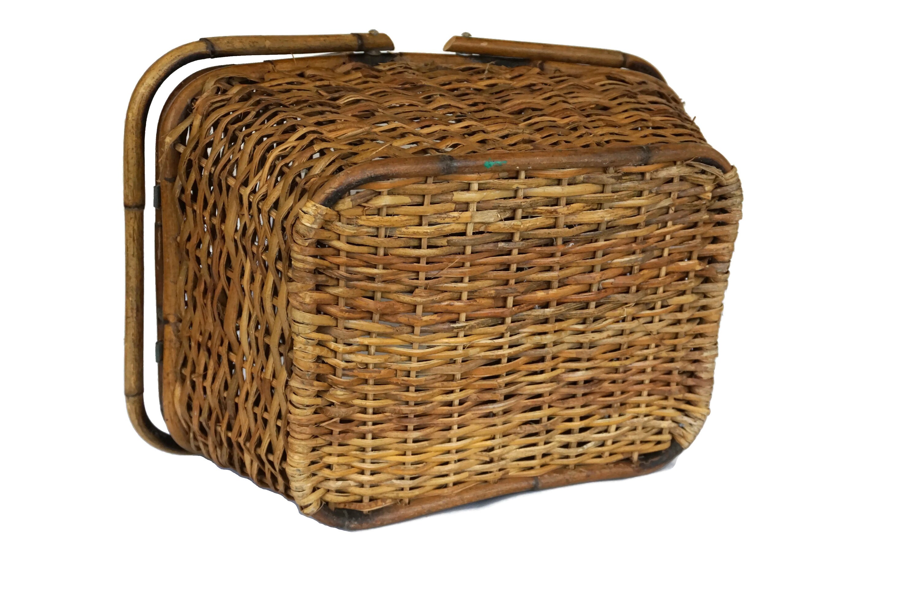 Rattan and Bamboo Picnic Basket with Wine Bottle Carrier