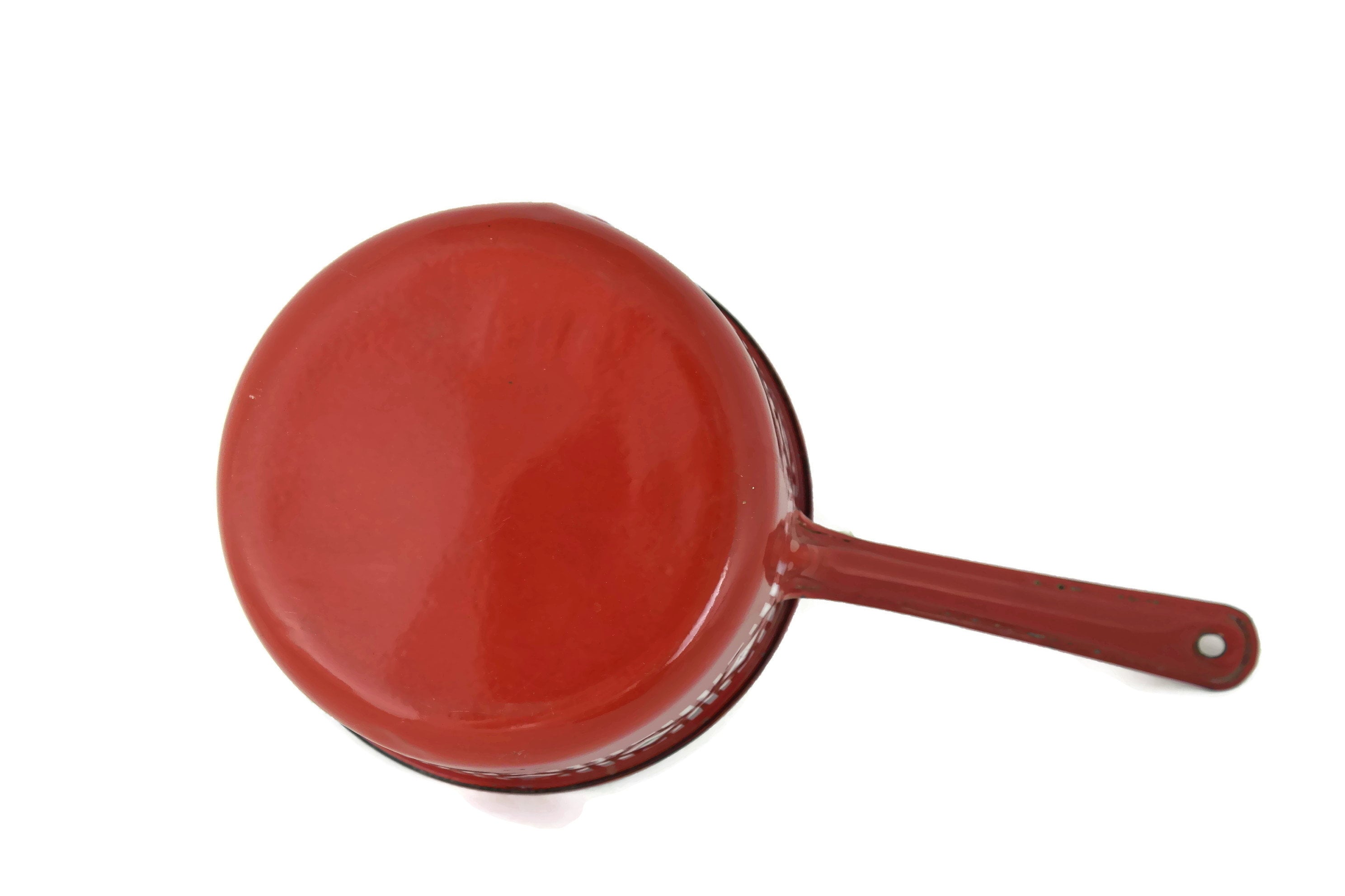 French Enamel Red Saucepan Set, Art Deco Kitchen Decor, Vintage Foodie