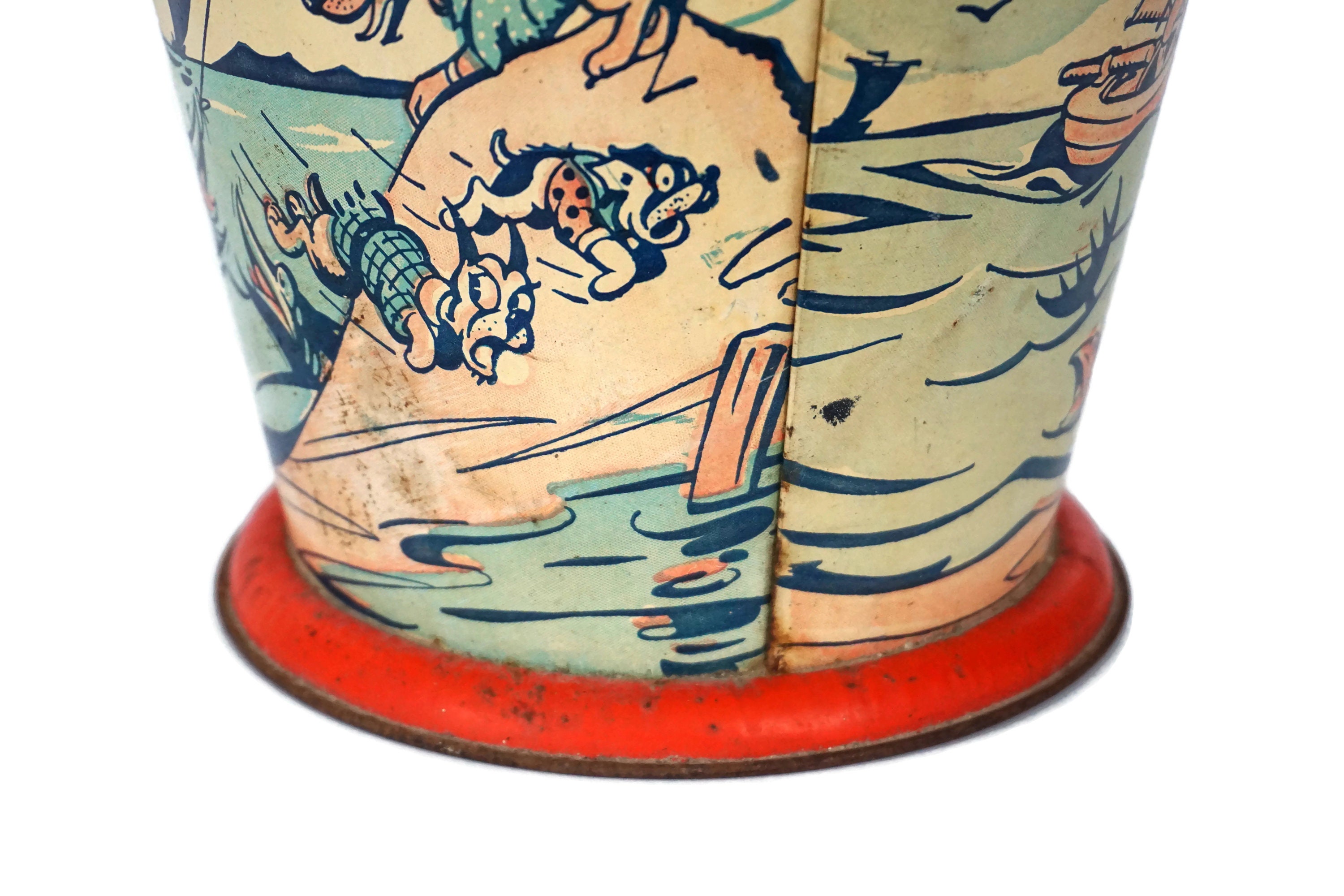 Antique Tin Beach Bucket, French Tole Sand Box Toy Pail