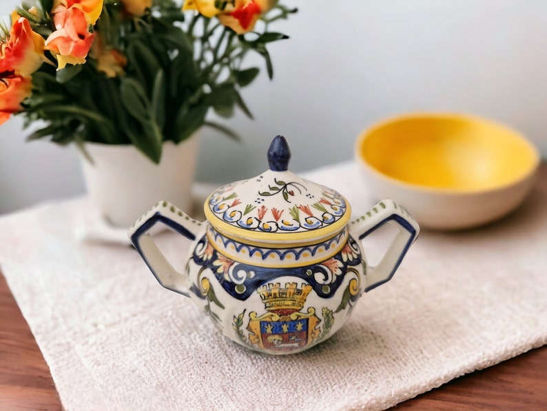 Desvres Faience Sugar Bowl with Rouen Decor