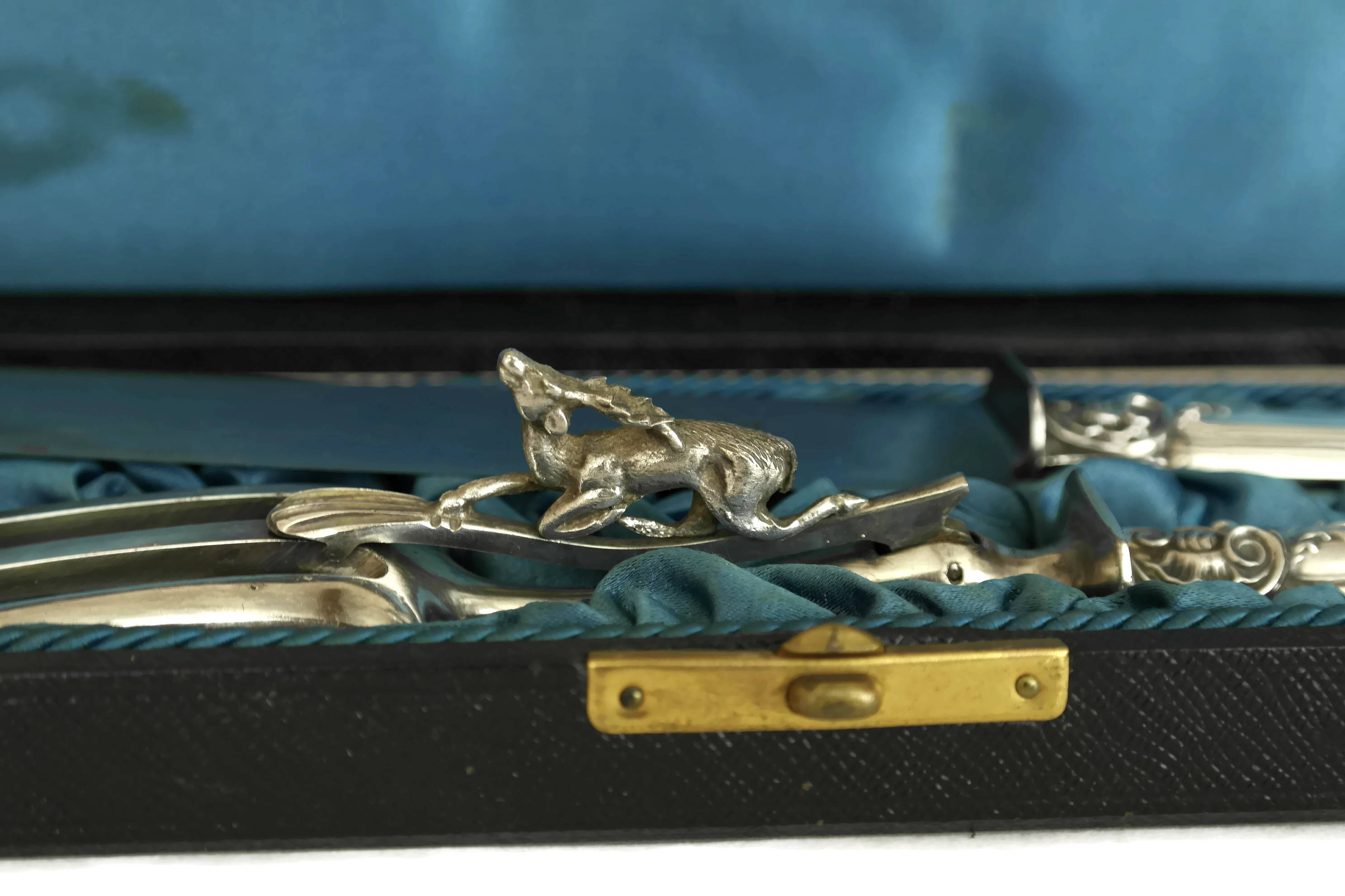 Antique Silver Carving Set with Knife & Fork. Boxed Silverware with