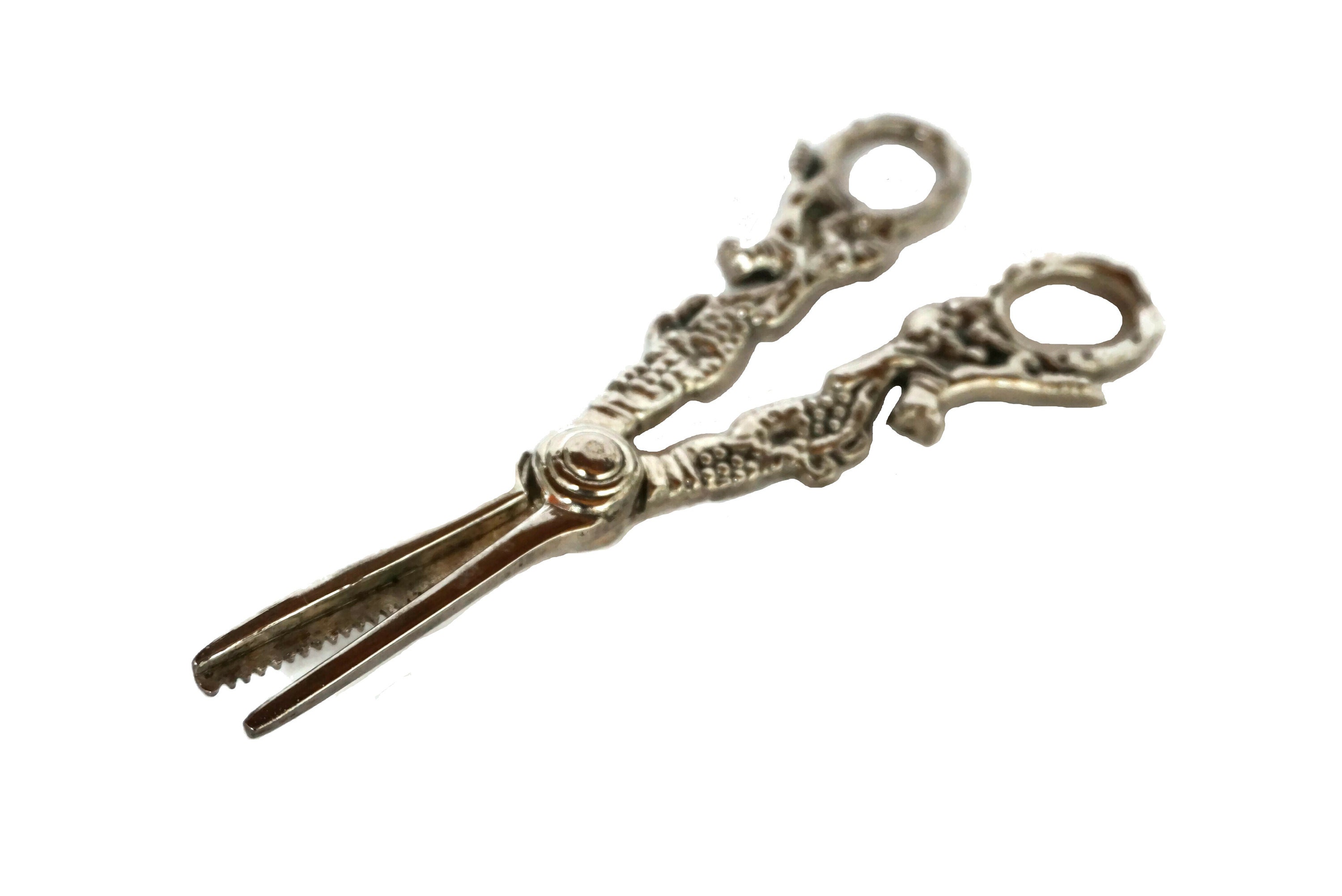 French Grape Scissors, Silver Plate Metal with Vine Leaf Handles