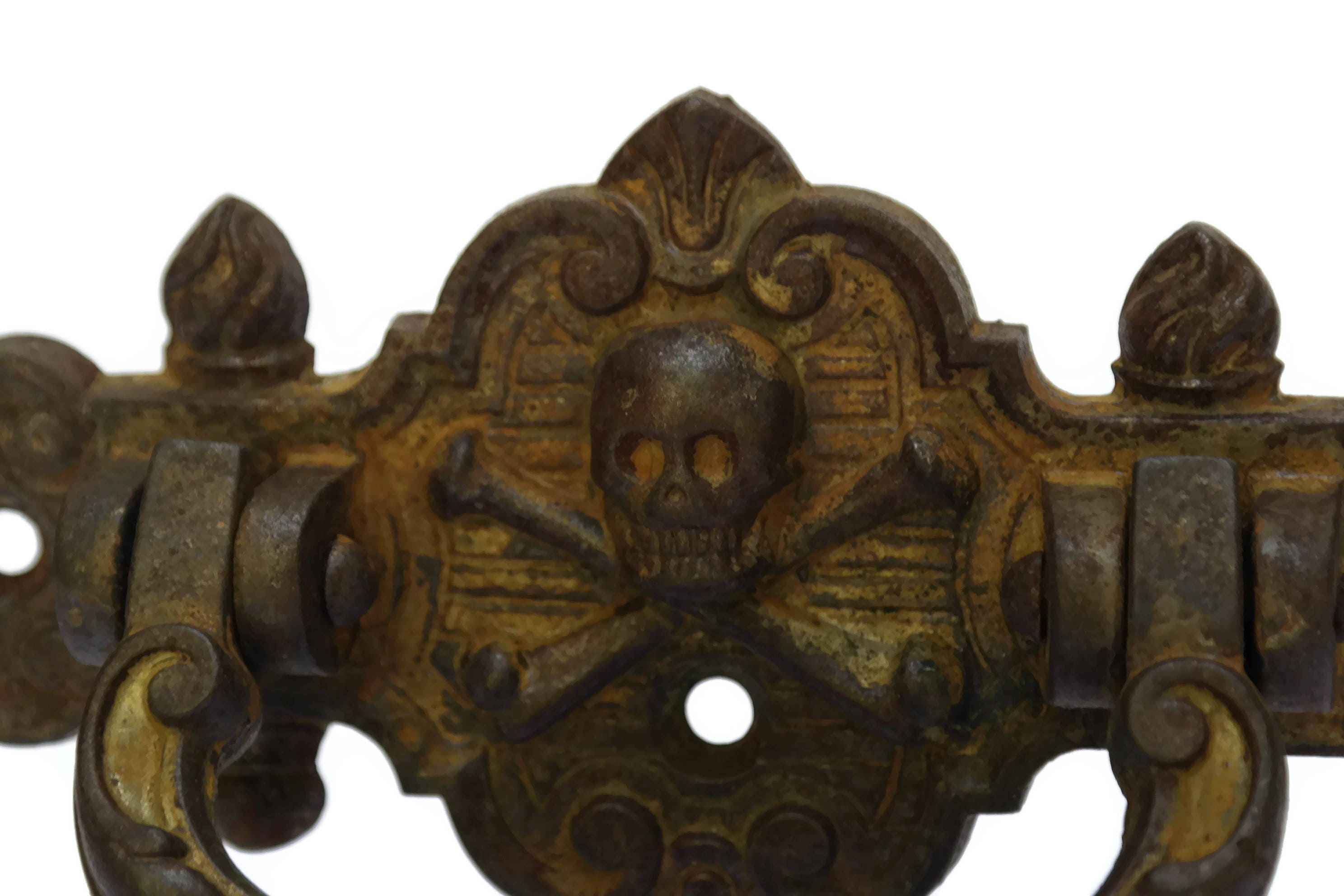 Antique Skull and Crossbones Cast Iron Drawer Handle.