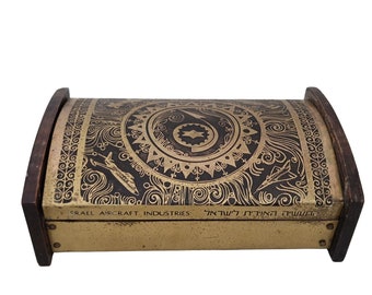1970s Israel Aircraft Industries Brass and Wood Trinket Box, Collectible Aeronautics Souvenir