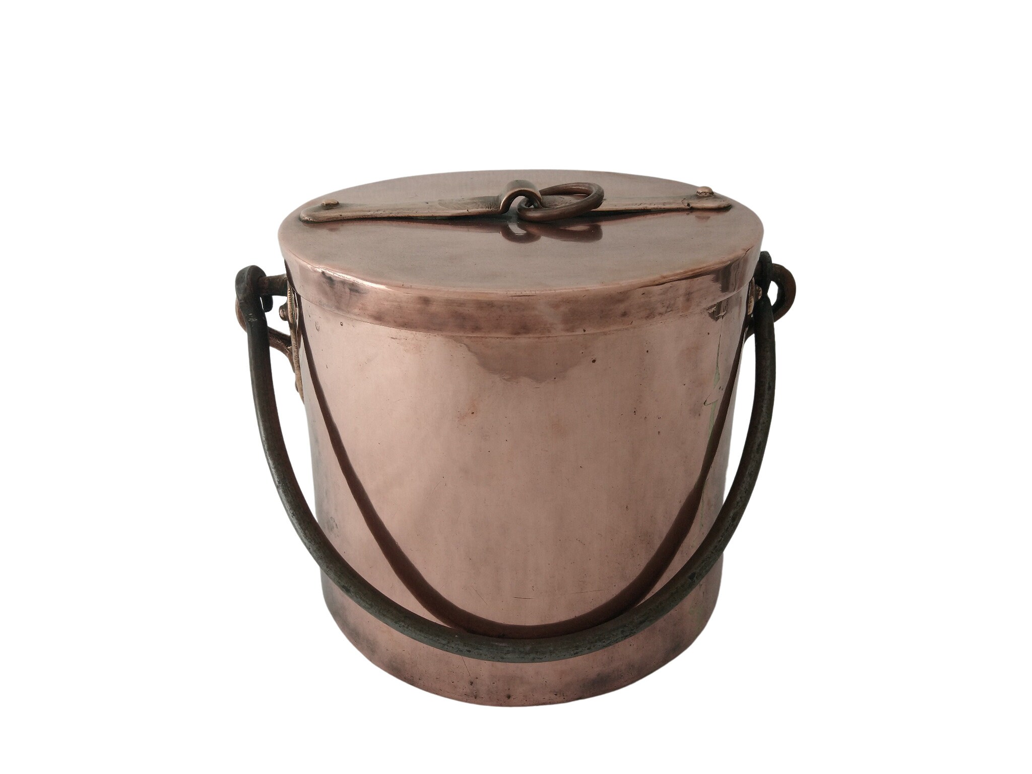 Antique French Copper Cauldron with Lid, Rustic Country Kitchen Cookware and Decor