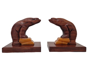 Art Deco Bakelite and Carved Wood Polar Bear Bookends