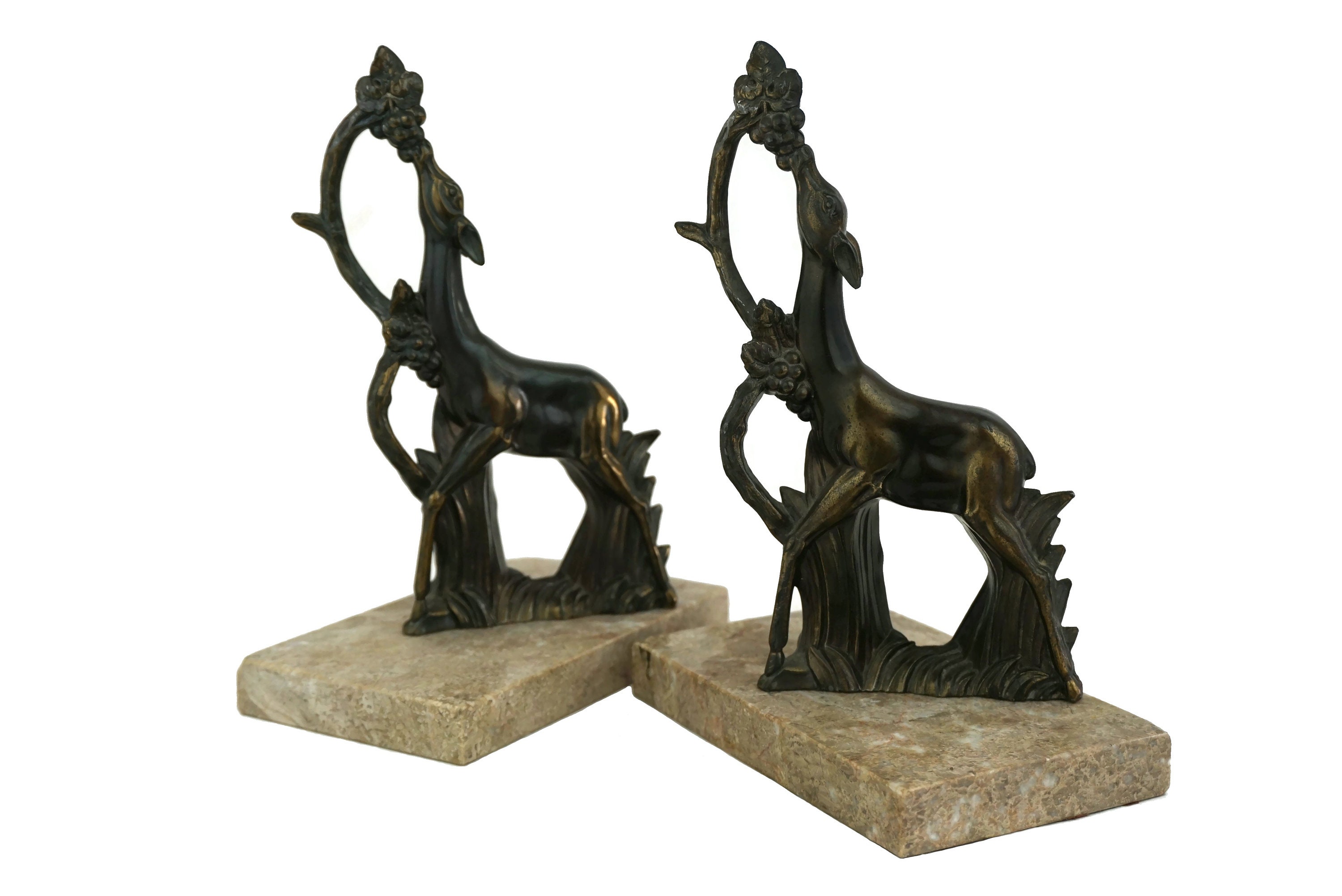 RESERVED for Harrison. Art Deco Giraffe Figurine Bookends, Pair of