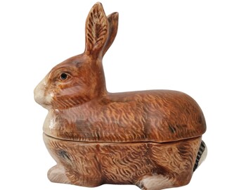 French Majolica Rabbit Tureen by Michel Caugant, Ceramic Terrine Dish, Country Kitchen Decor