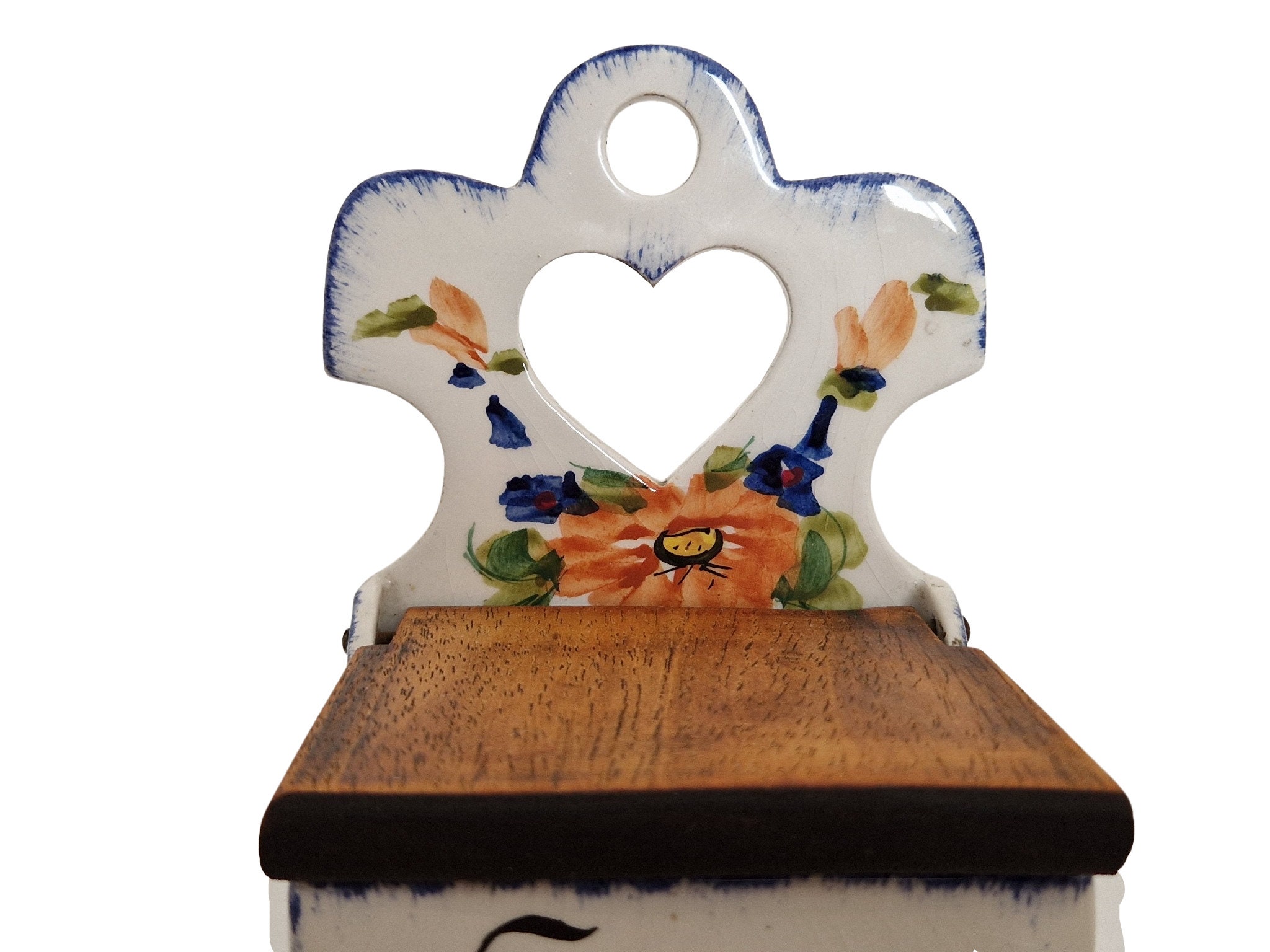 French Ceramic Sugar Canister with Hand Painted Flowers and Wooden Lid