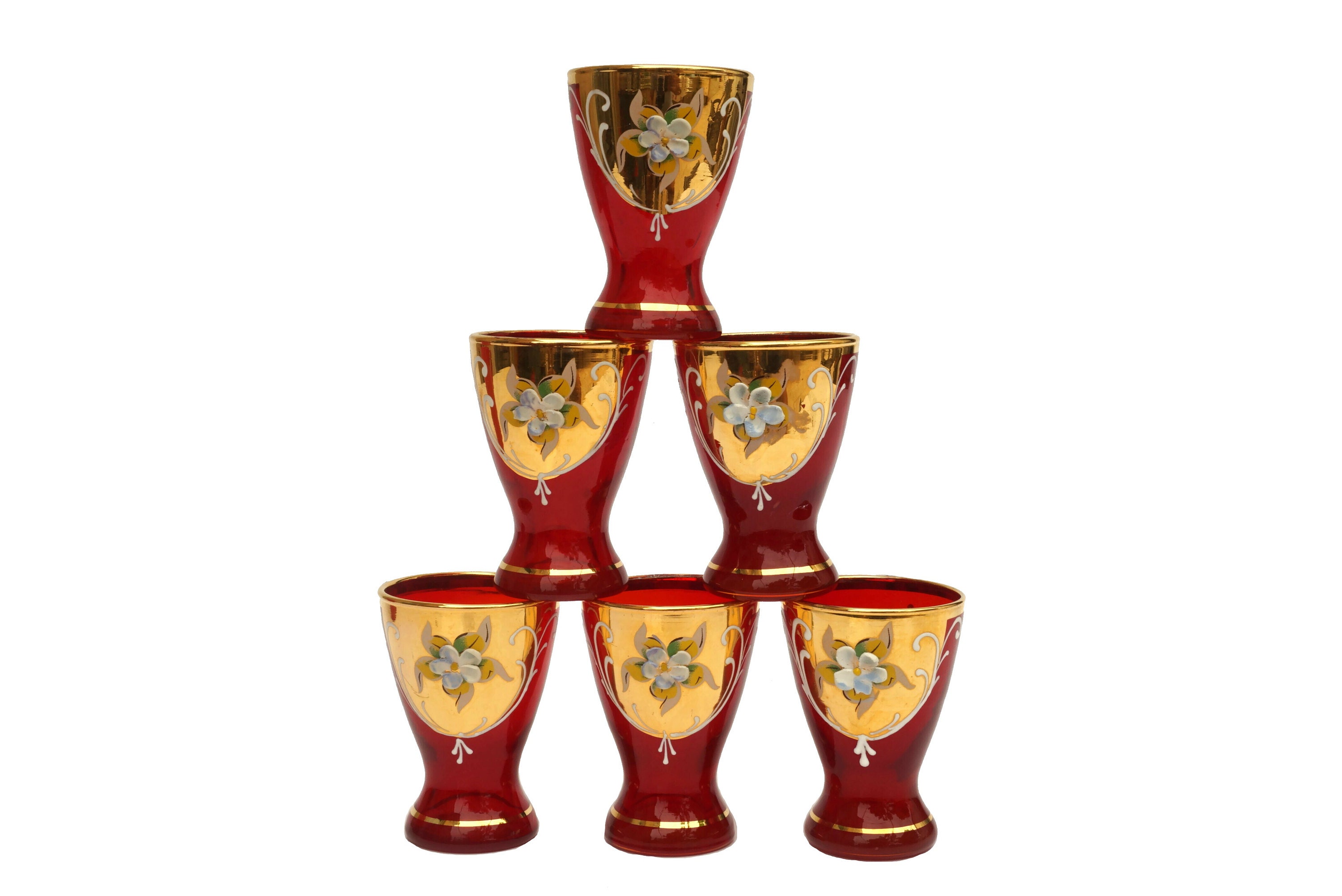 Vintage Murano Shot Glass Set of 6, Italian Bar Decor