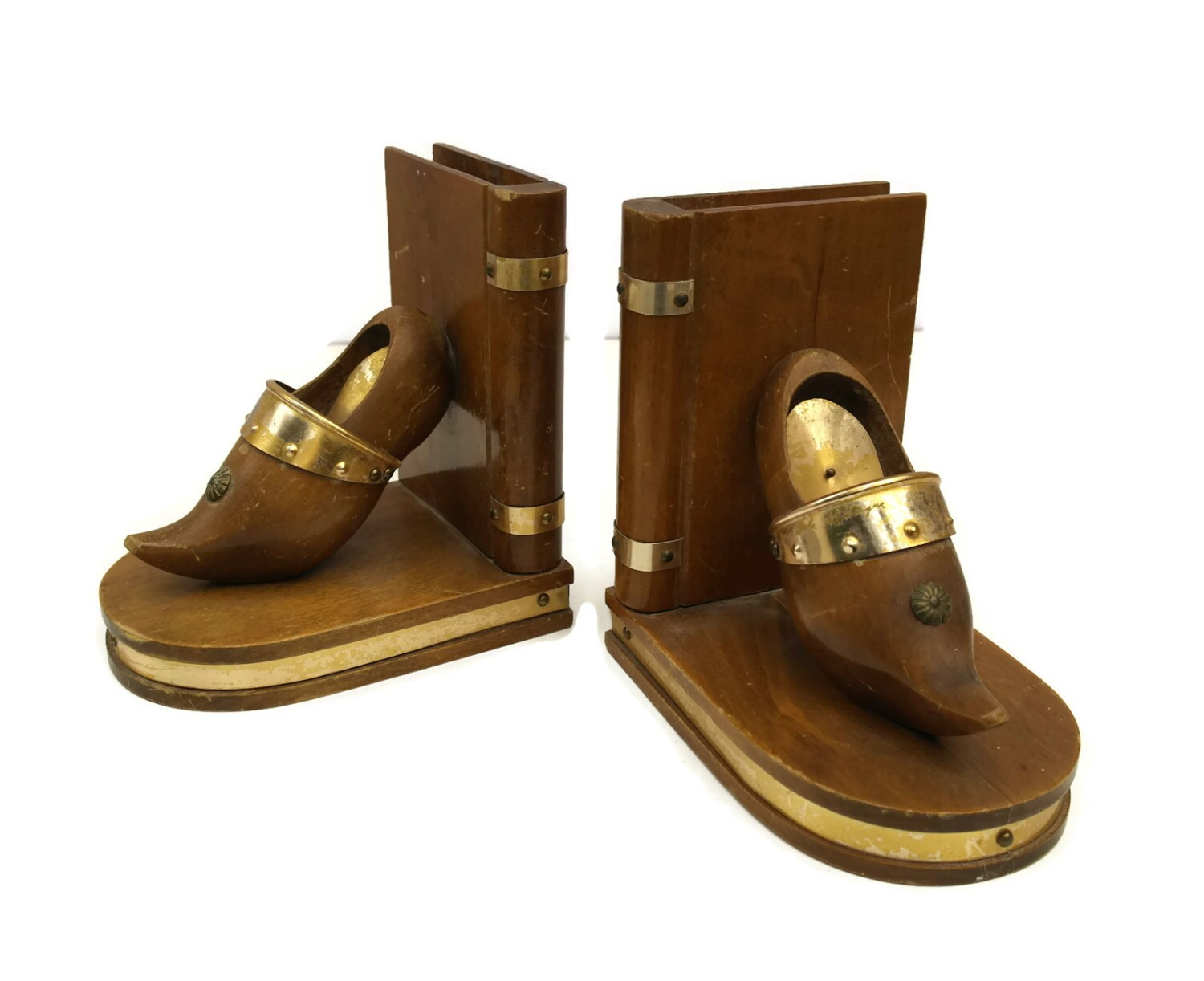 Vintage French Clog Bookends. Vintage Wooden Bookends. French Bookends