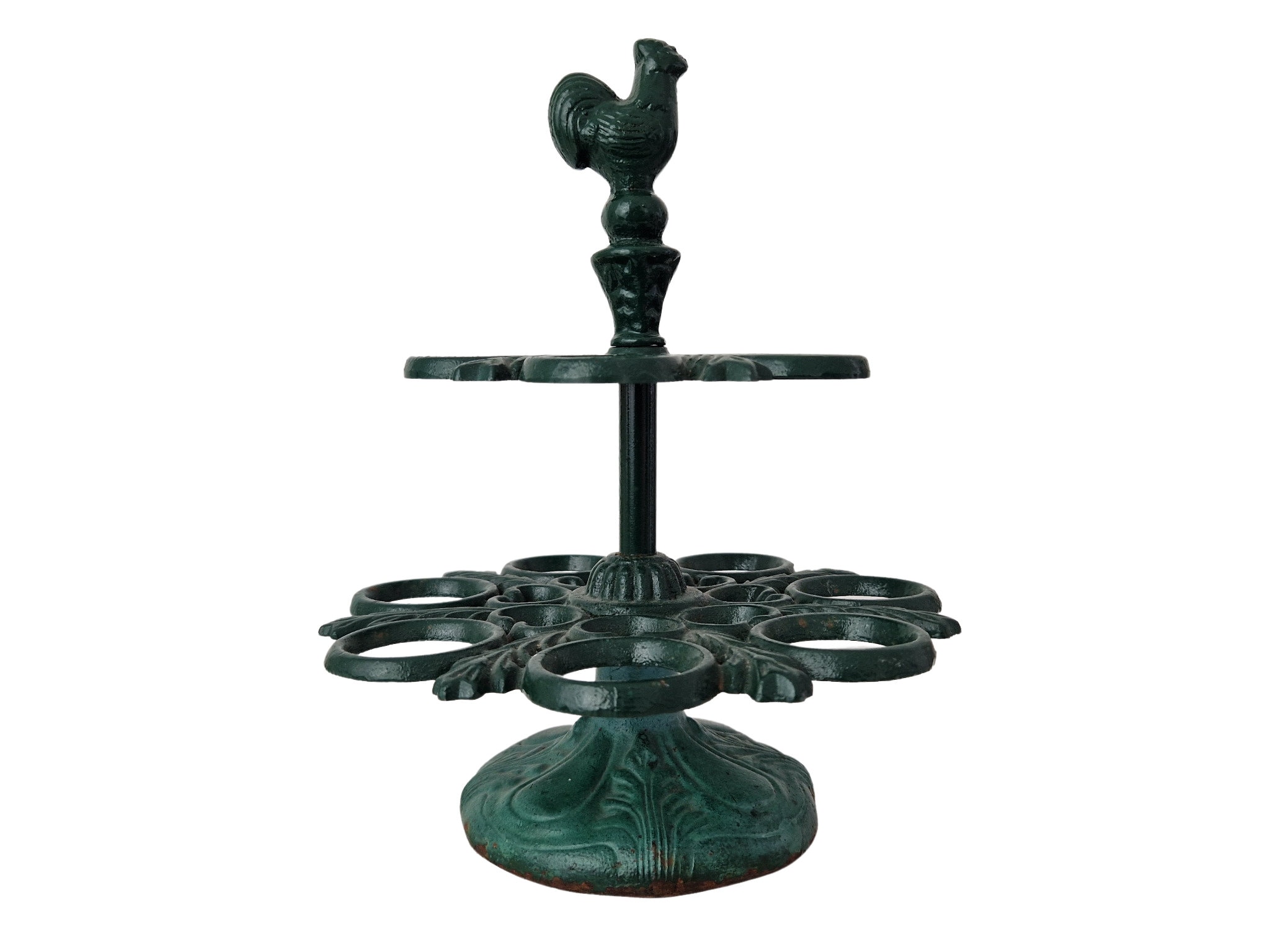 Vintage Cast Iron French Hen Egg Holder Rack, Rustic Kitchen Storage