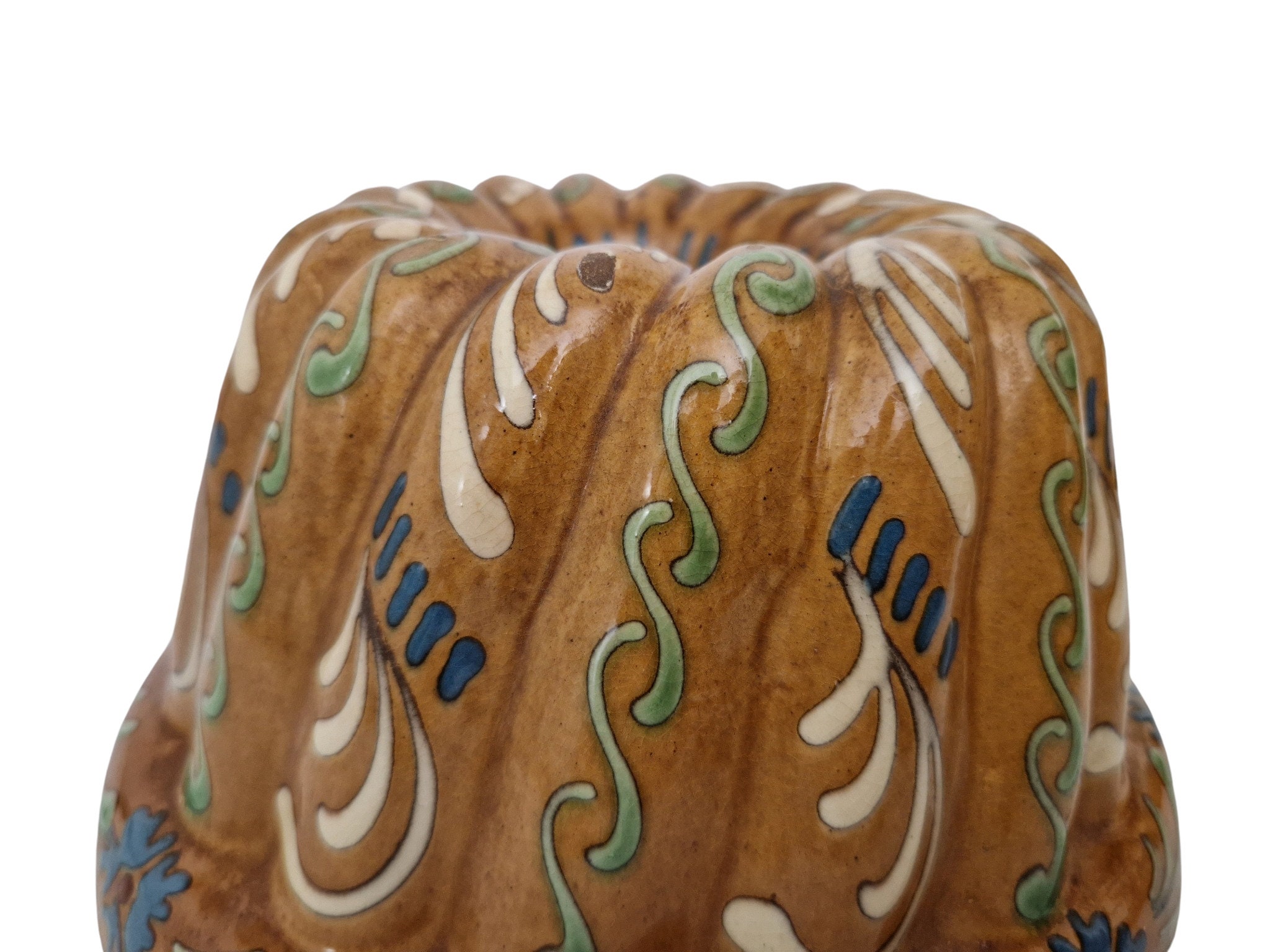 Ceramic Kugelhopf Bundt Pan Cake Mold, Hand Painted French Pottery