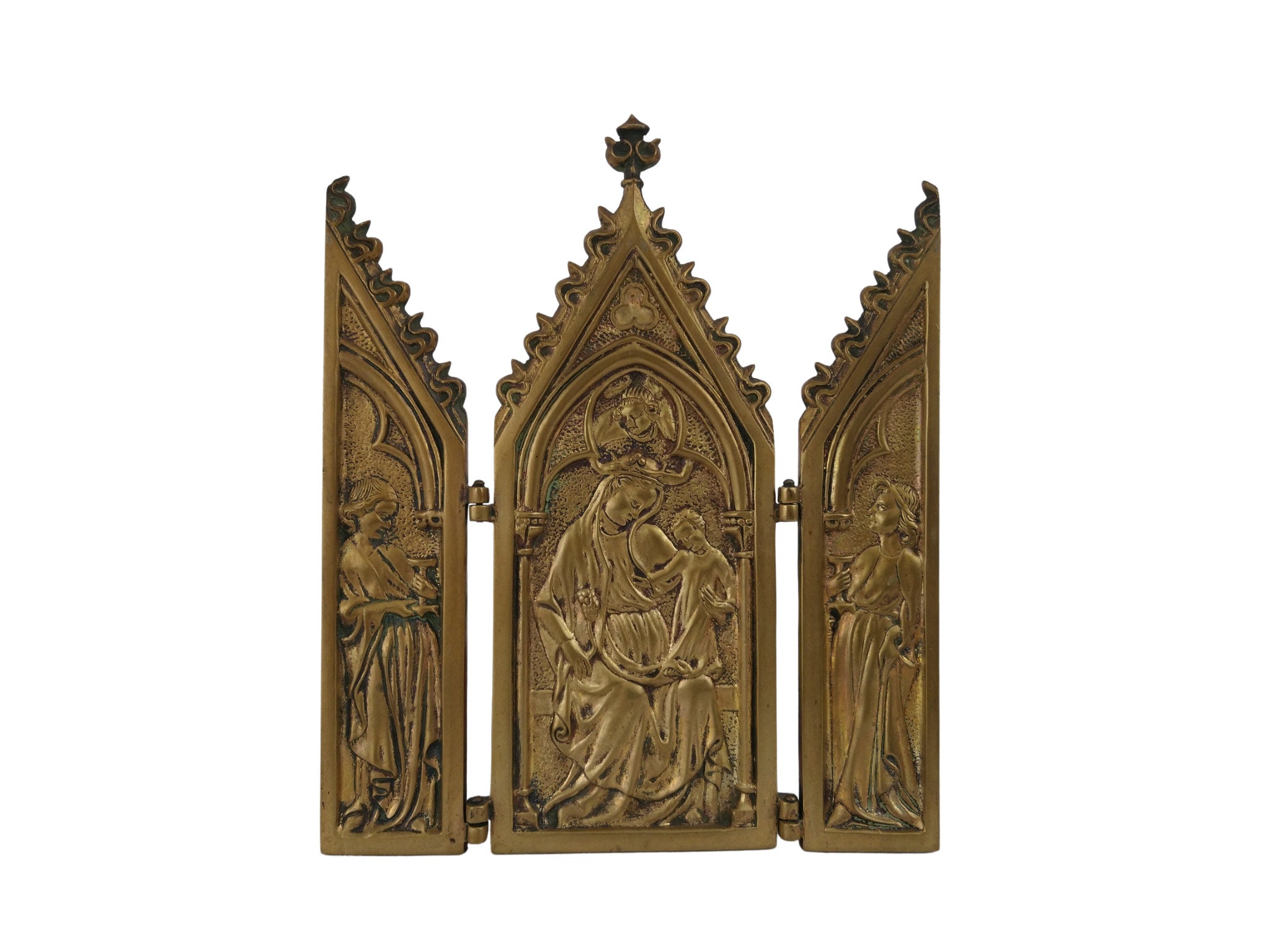 Max Le Verrier Bronze Triptych with Virgin Mary and Jesus, Mid Century