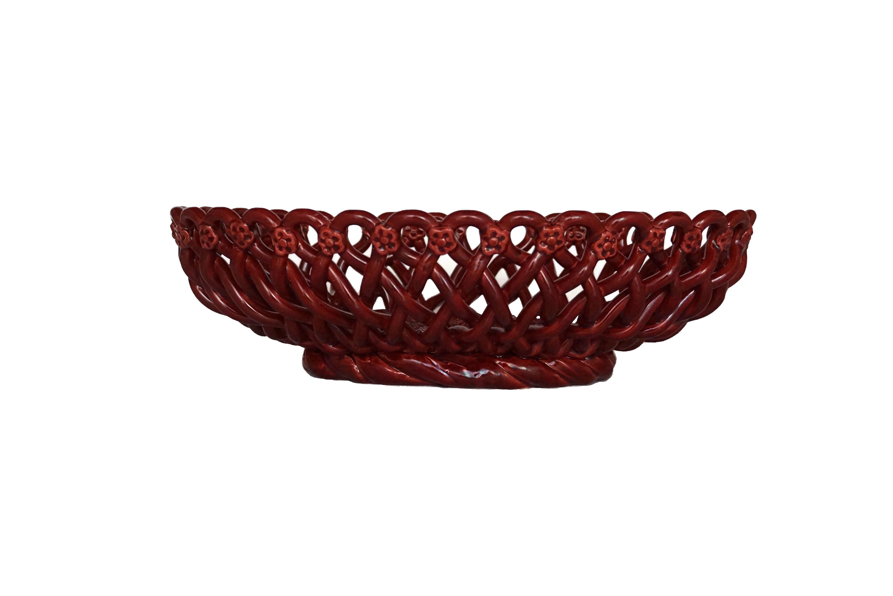 French Pottery Basket Weave Fruit Bowl by Pichon of Uzes, Ceramic Table