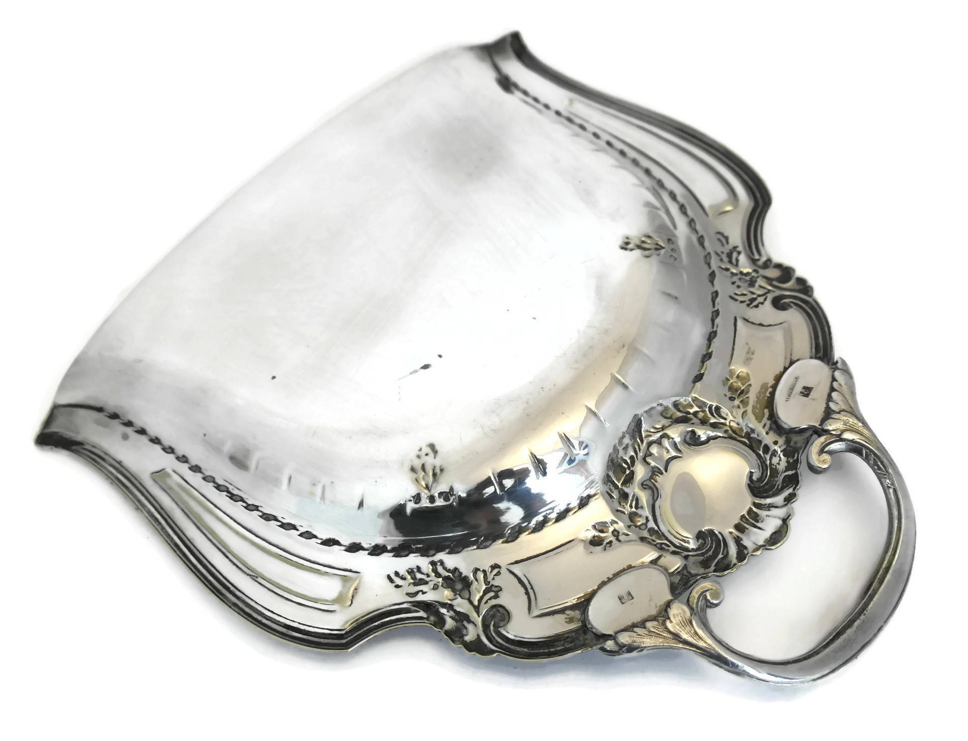 Antique Crumb Tray and Brush Set. French Table Decor. Silver Plate Silent Butler Crumber