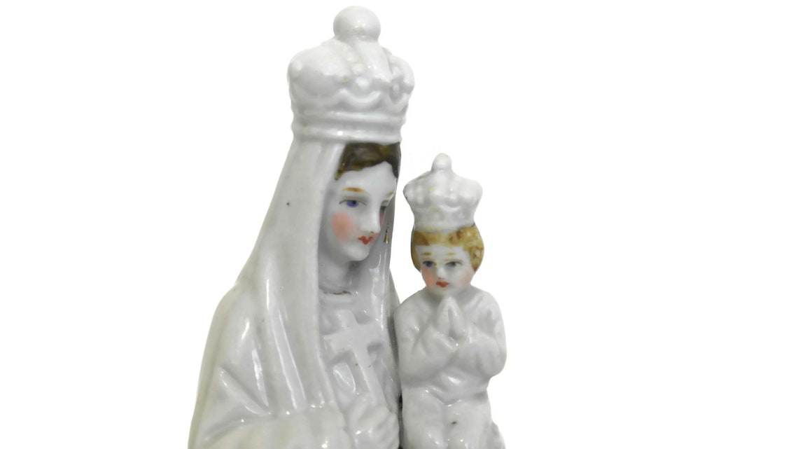 Porcelain Madonna and Child Statuette French Antique Virgin image 3