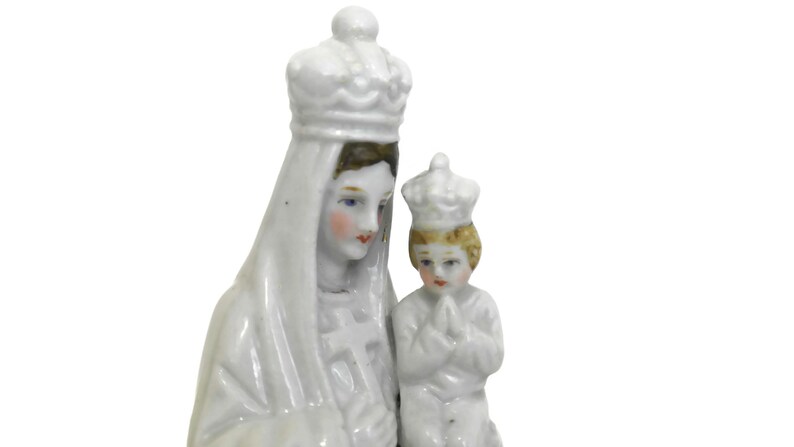 Porcelain Madonna and Child Statuette French Antique Virgin image 3