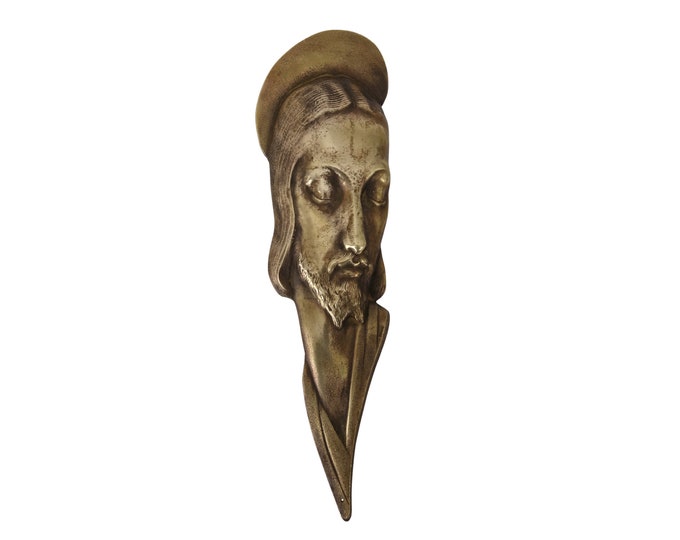 Vintage French Bronze Jesus Christ Portrait Plaque, MCM Modernist Christian Decor