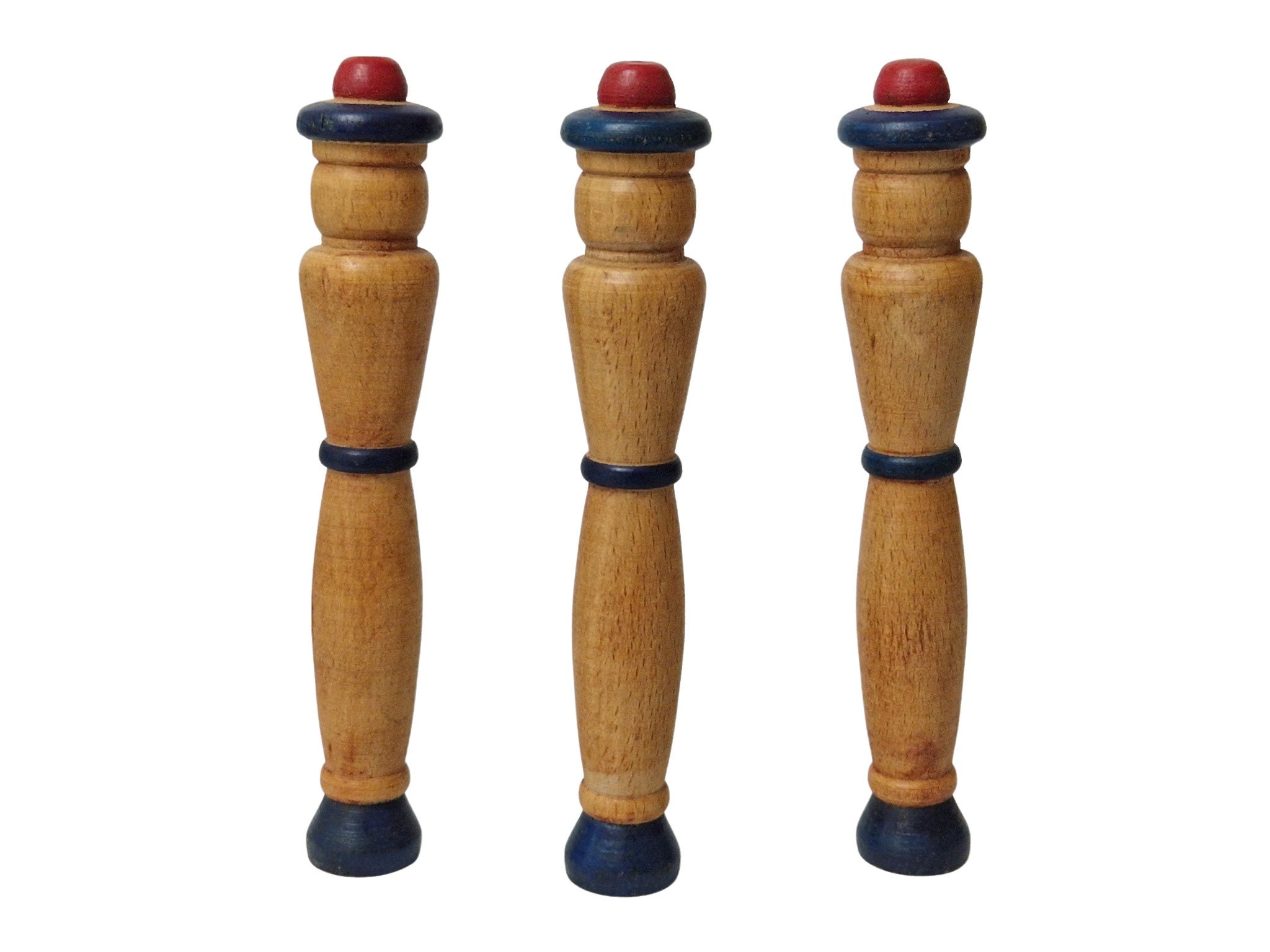 Antique Wooden French Sailor Skittles, Toy Bowling Pins with Ball