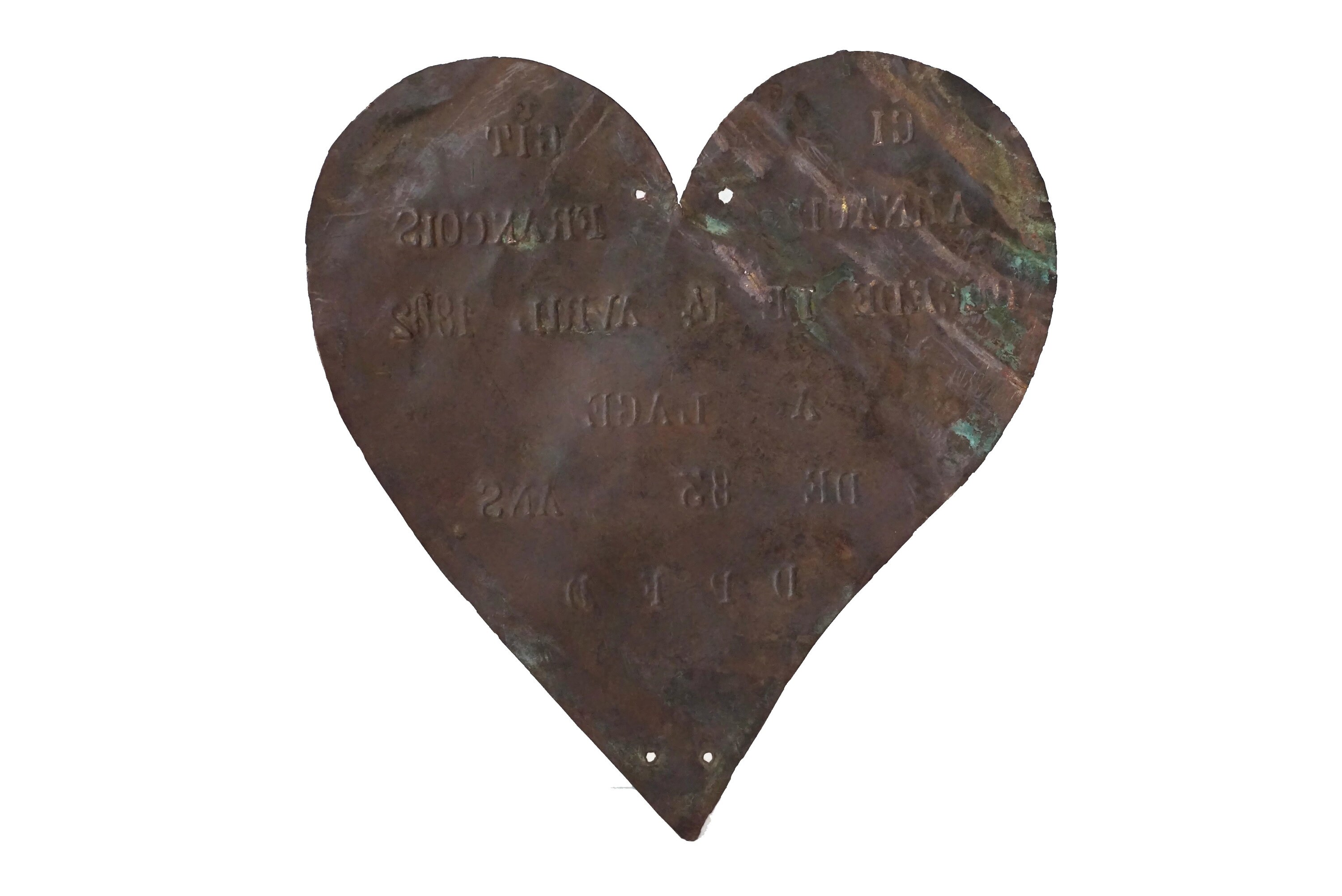 Antique Bronze Heart Grave Marker, French Memorial Mourning Plaque